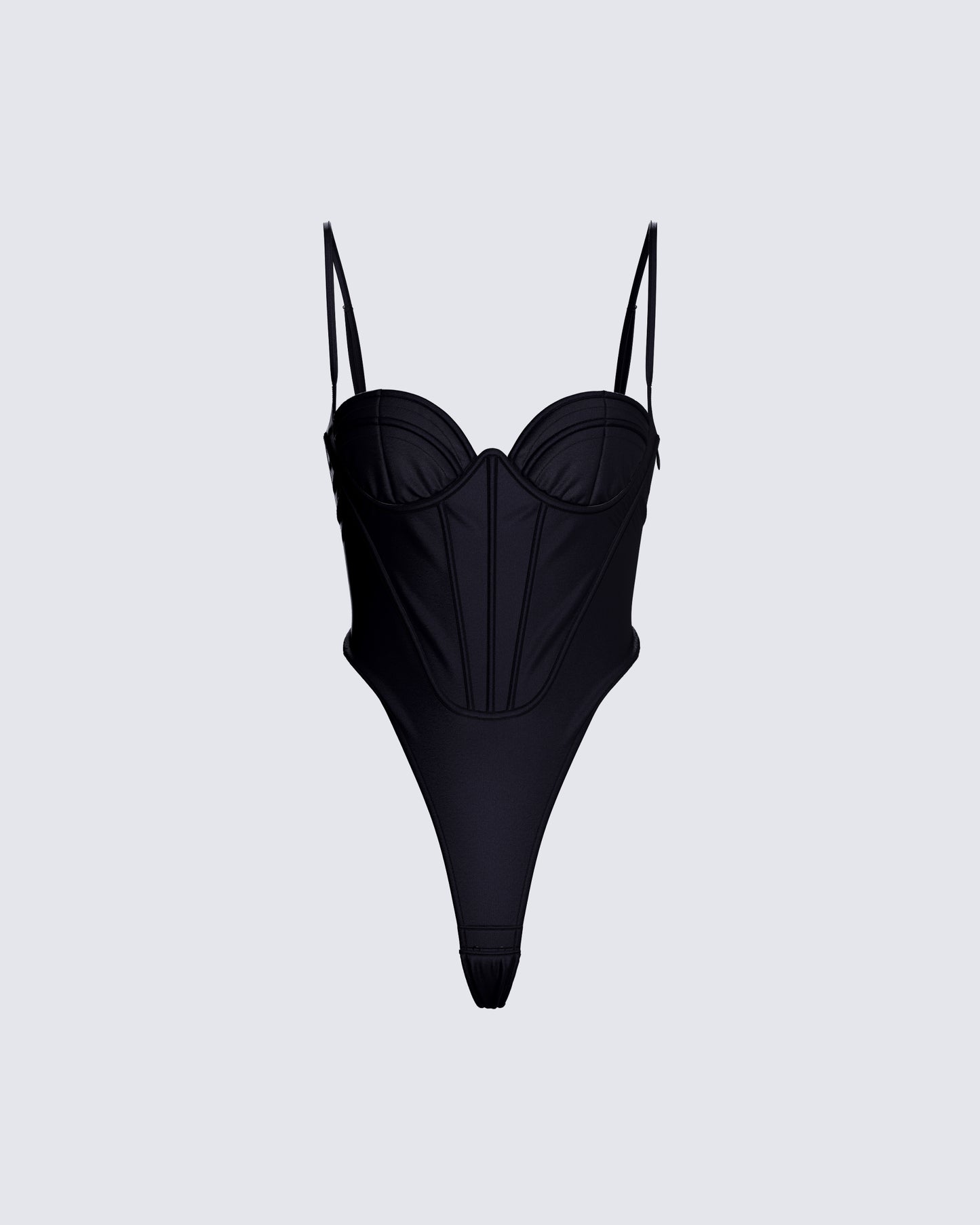 Fara Black Satin Corseted Bodysuit product front