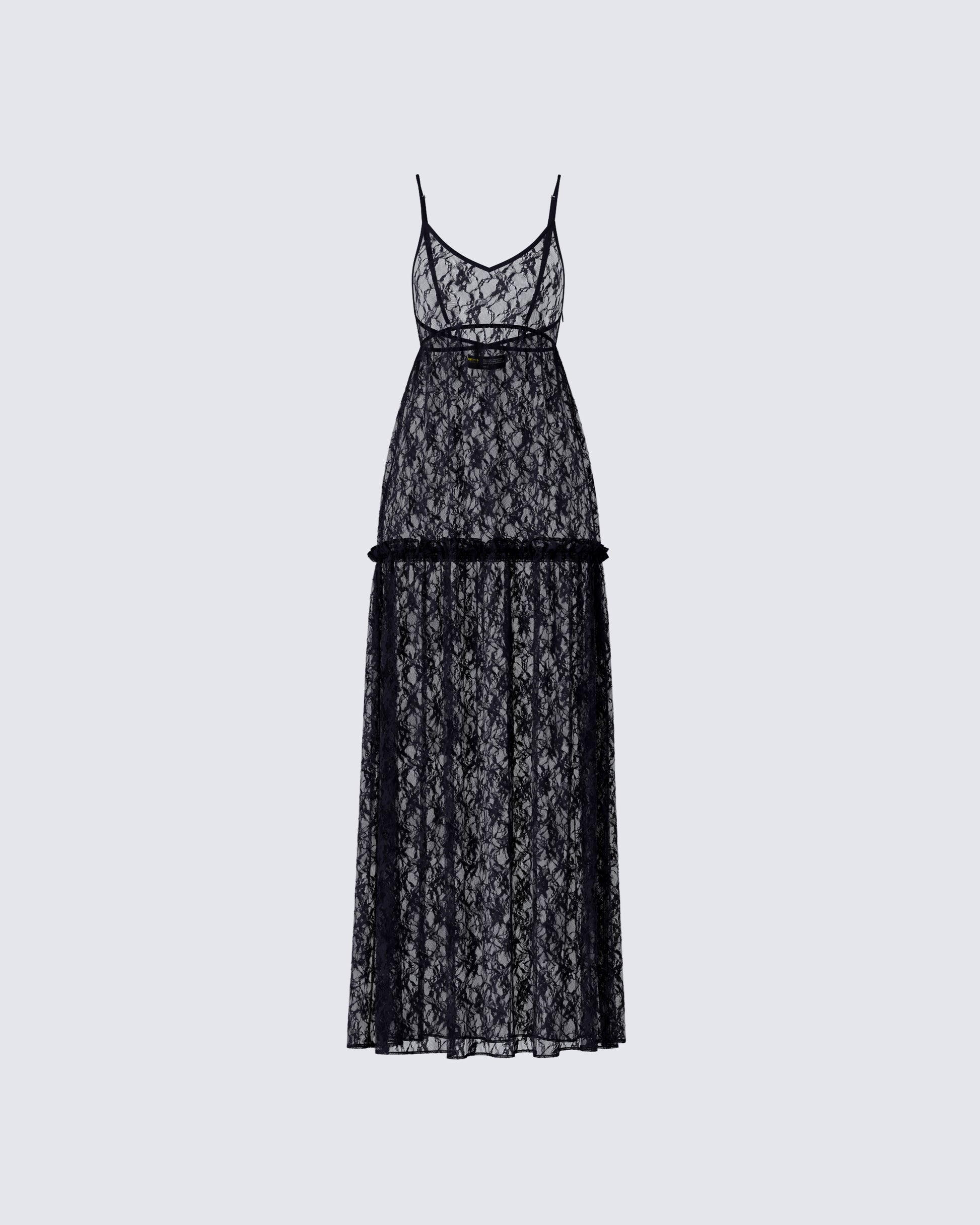 Marina Black Lace Sheer Maxi Dress 3d product front