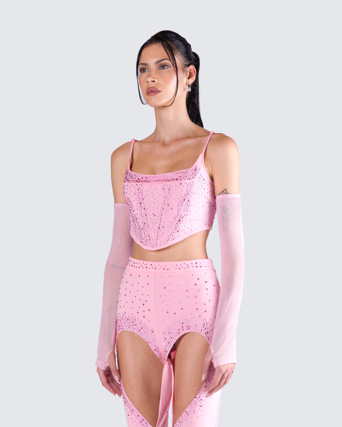 Delisa Pink Rhinestone Corset Top
