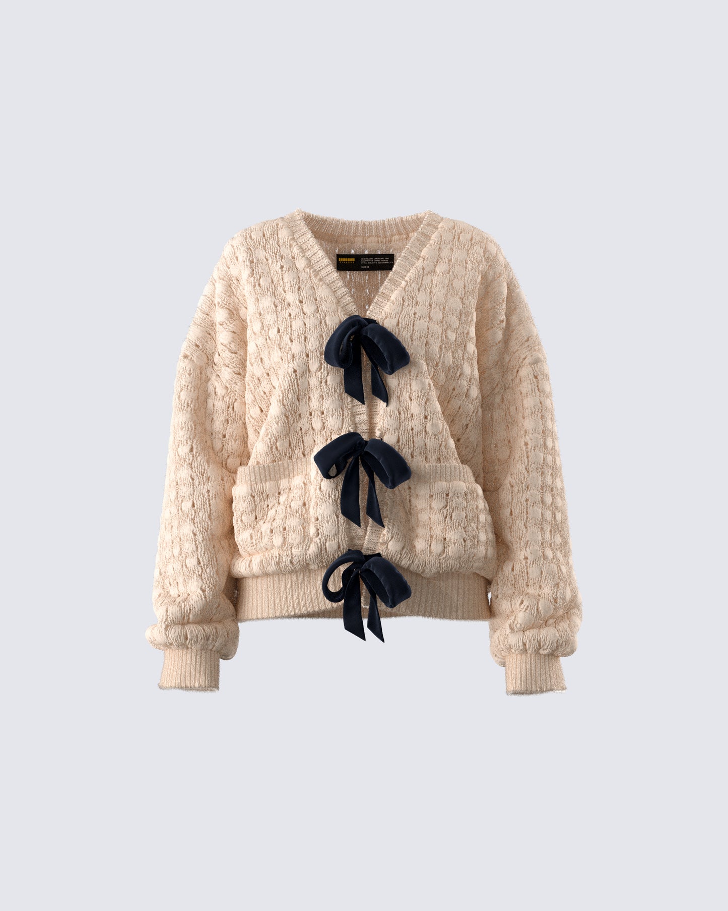 Andra Beige Bubble Knit Cardigan