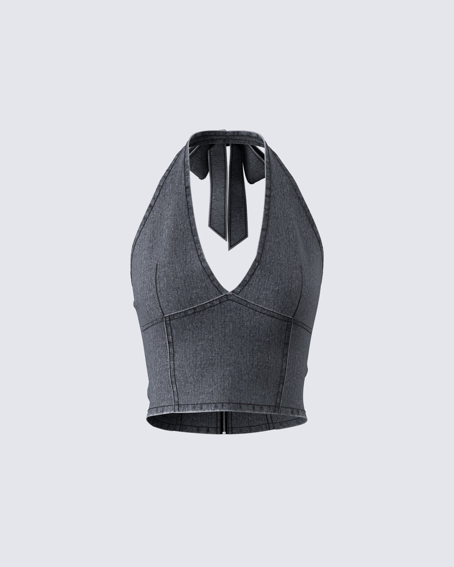 Ismay Black Denim Halter Top 3d product front