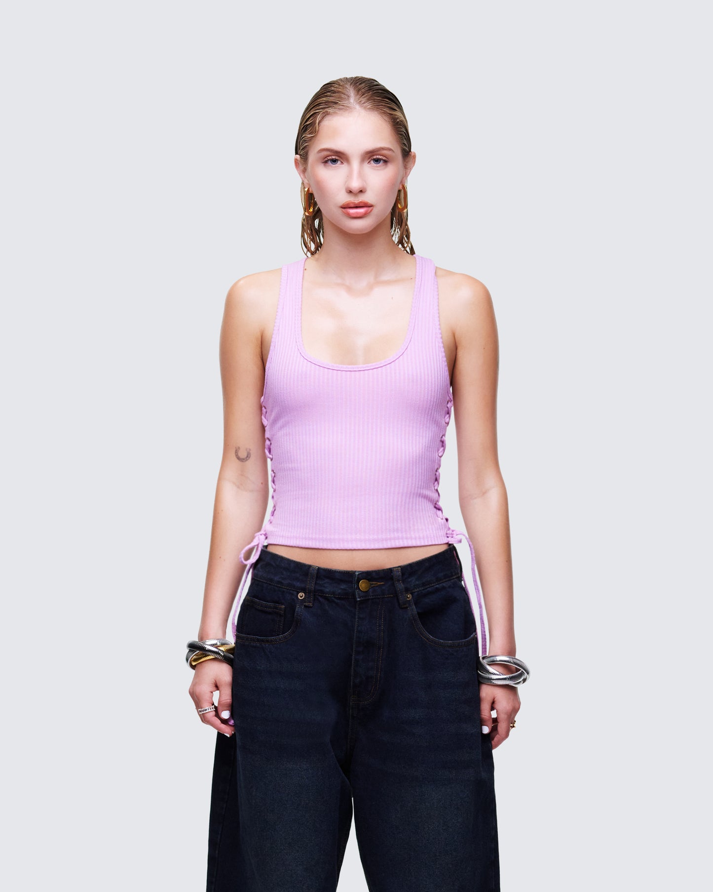 Nixie Pink Lace Up Tank