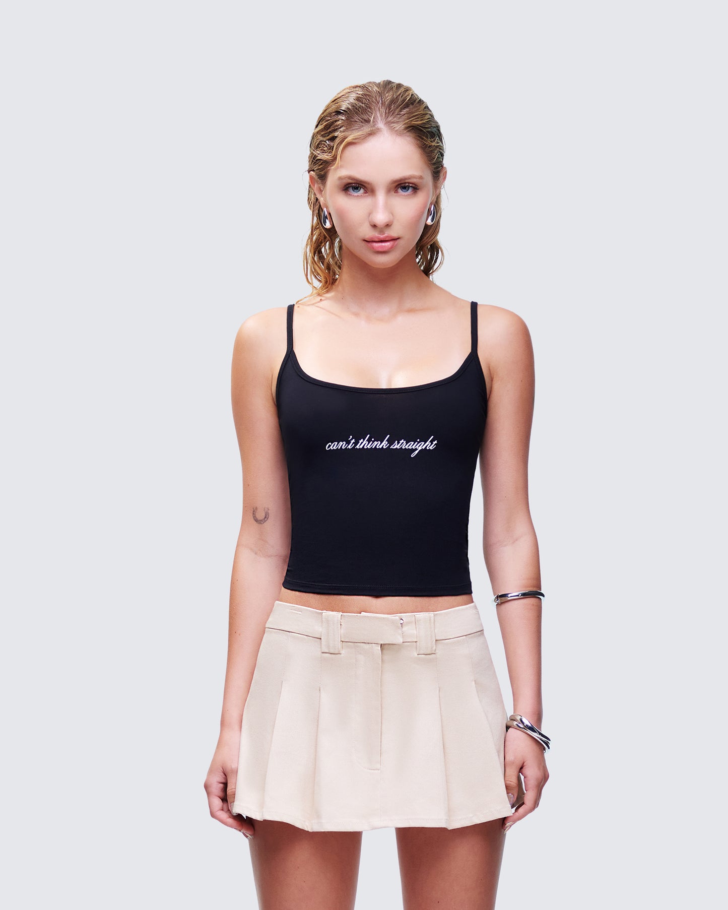 Kacie Black Slogan Cami Top model front