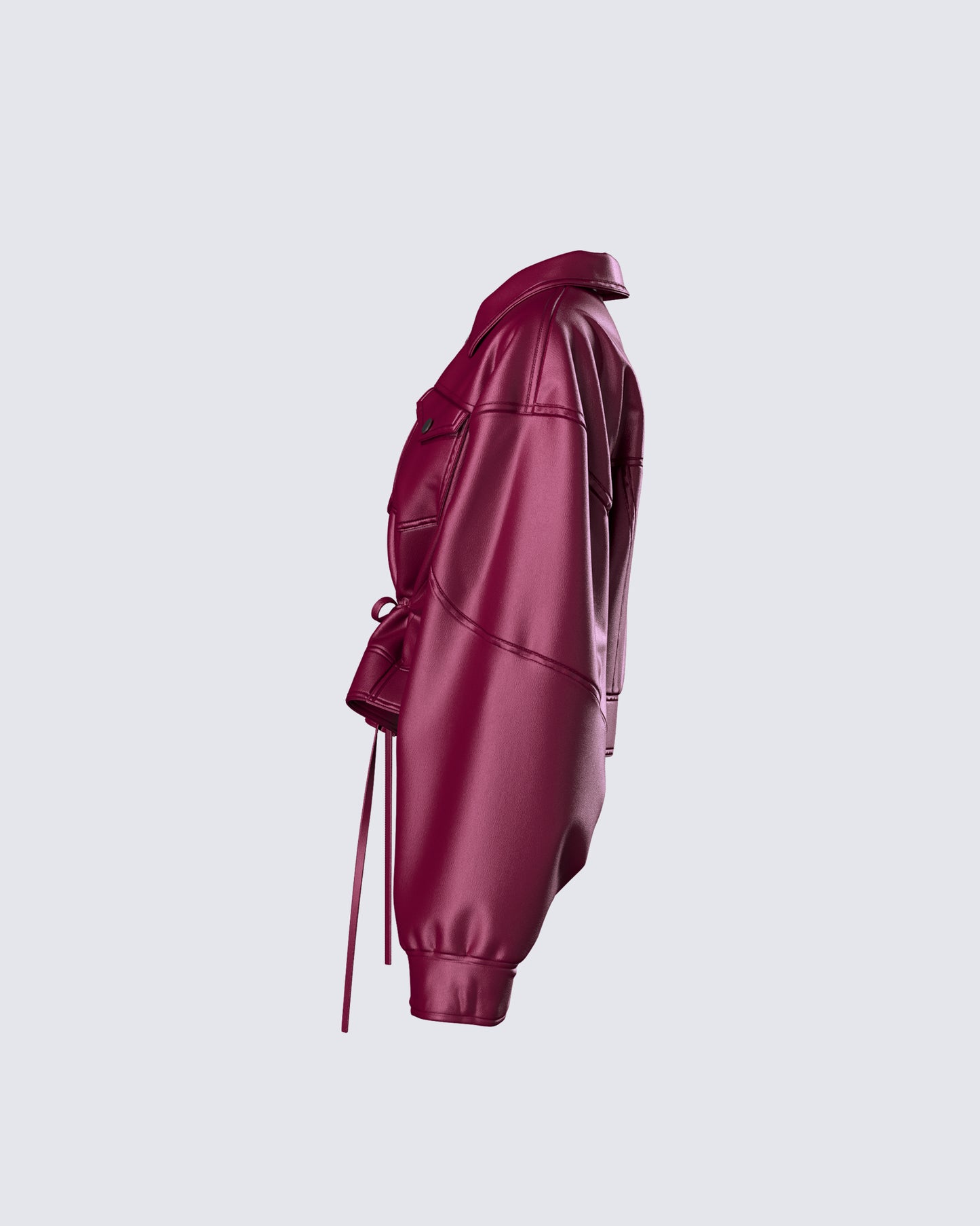 Zui Maroon Vegan Leather Oversized Cropped Jacket