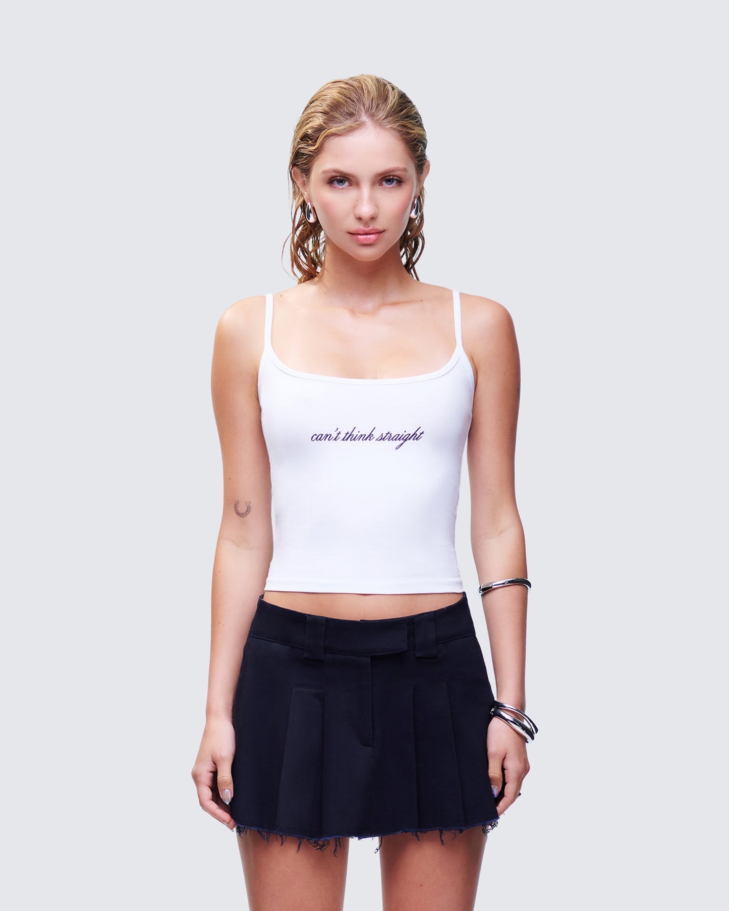 Kacie White Slogan Cami Top model front