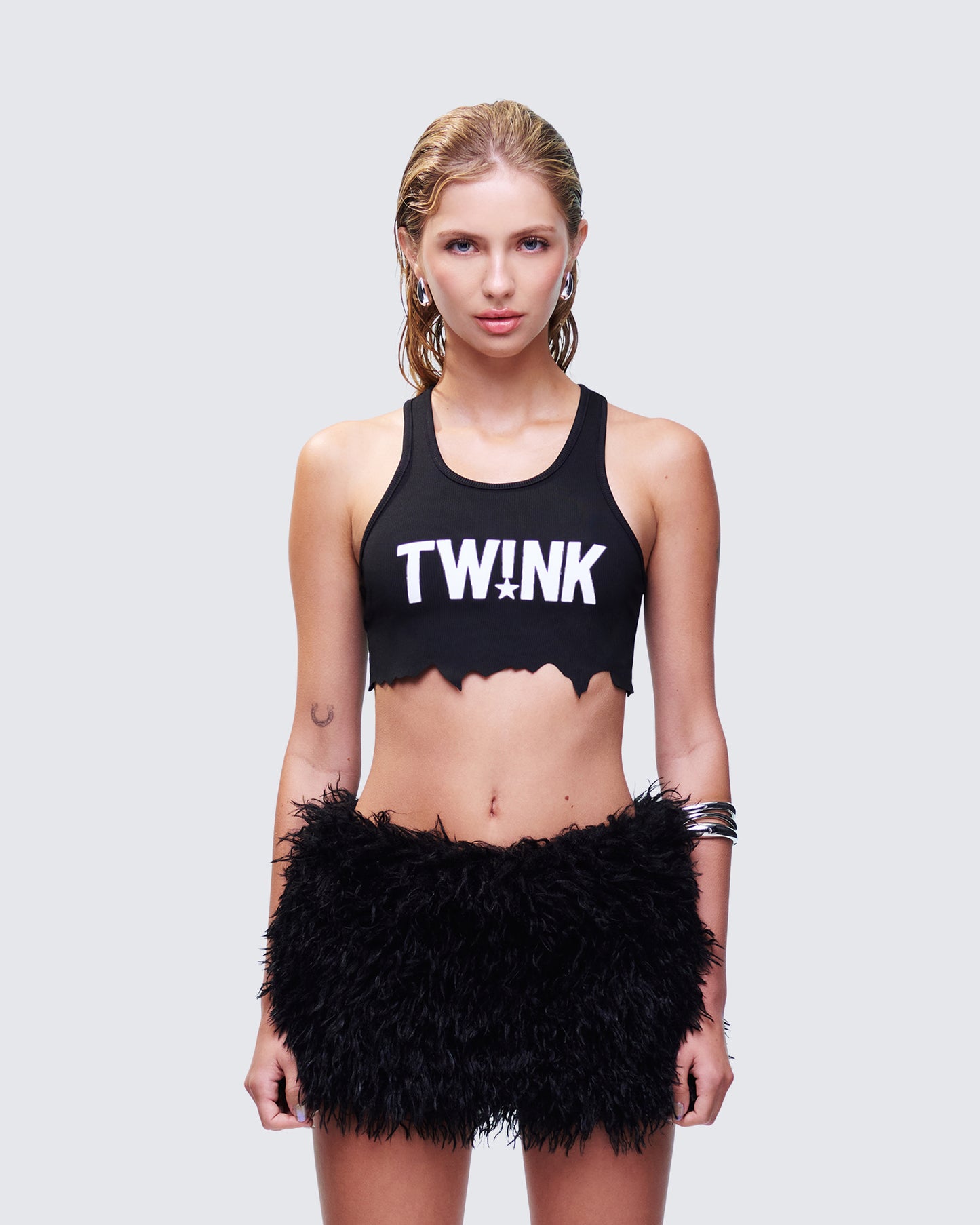 Maxine Black Graphic Cut Off Tank model front