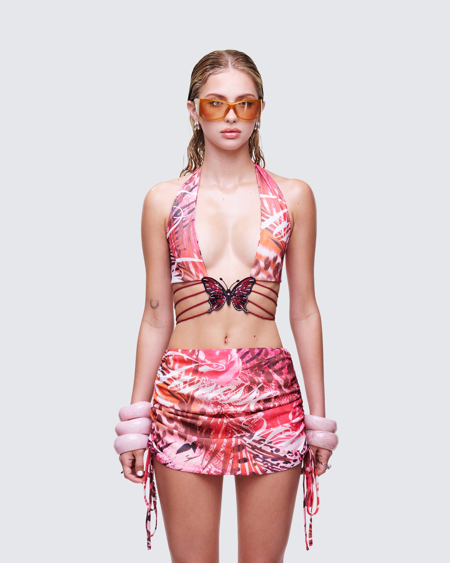 Cece Orange Printed Halterneck Top