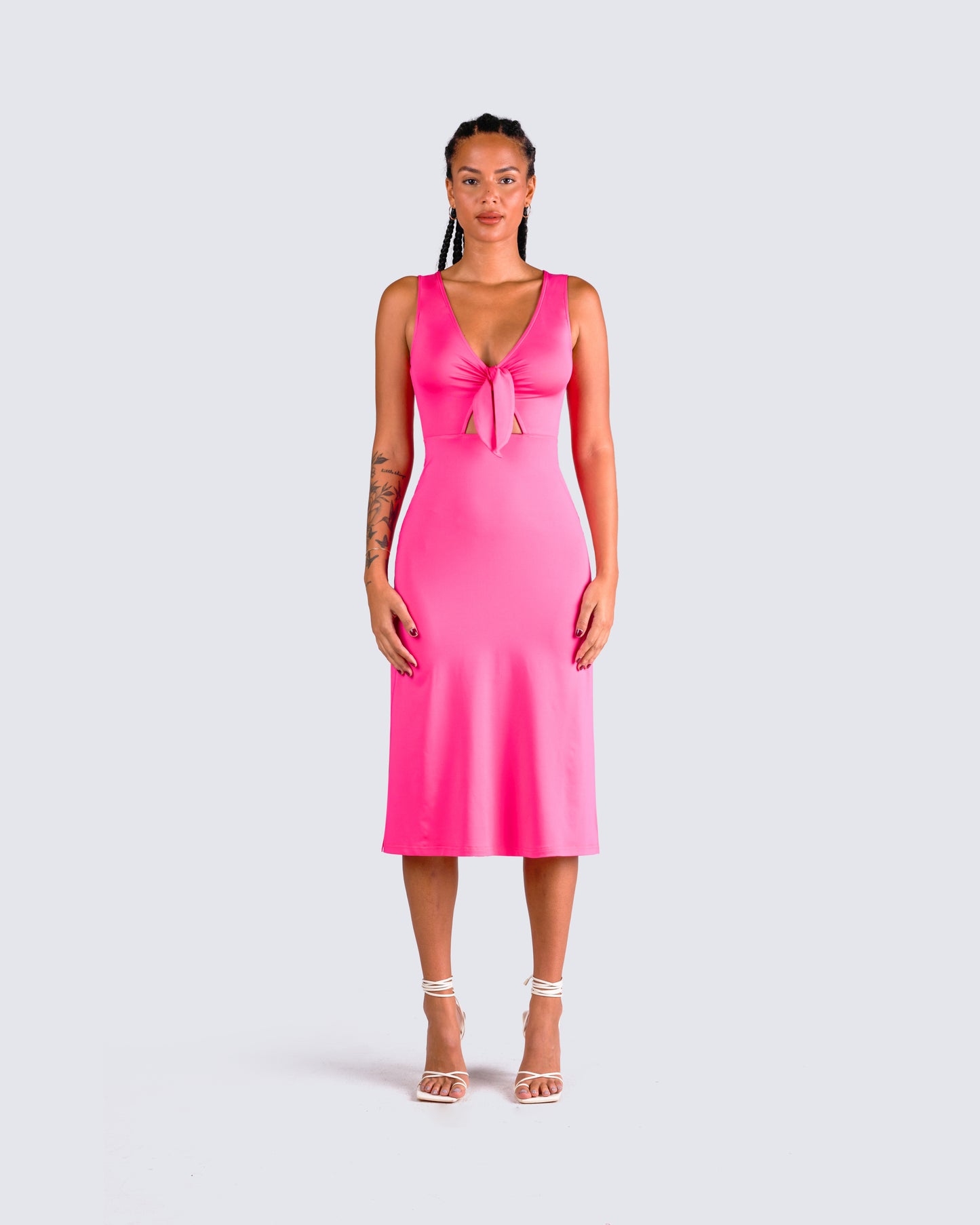 Calliope Hot Pink Midi Dress model front