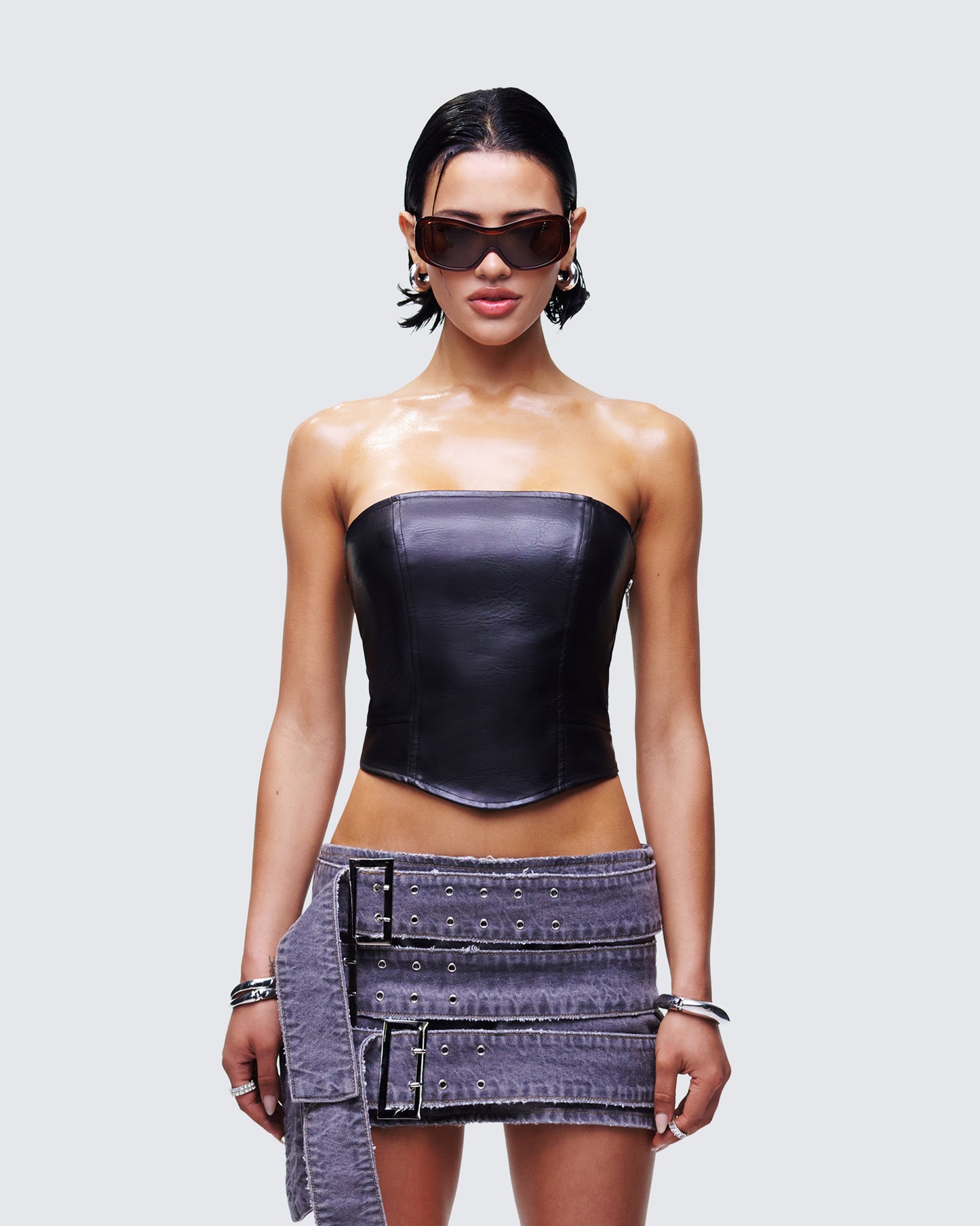 Nika Black Faux Leather Top