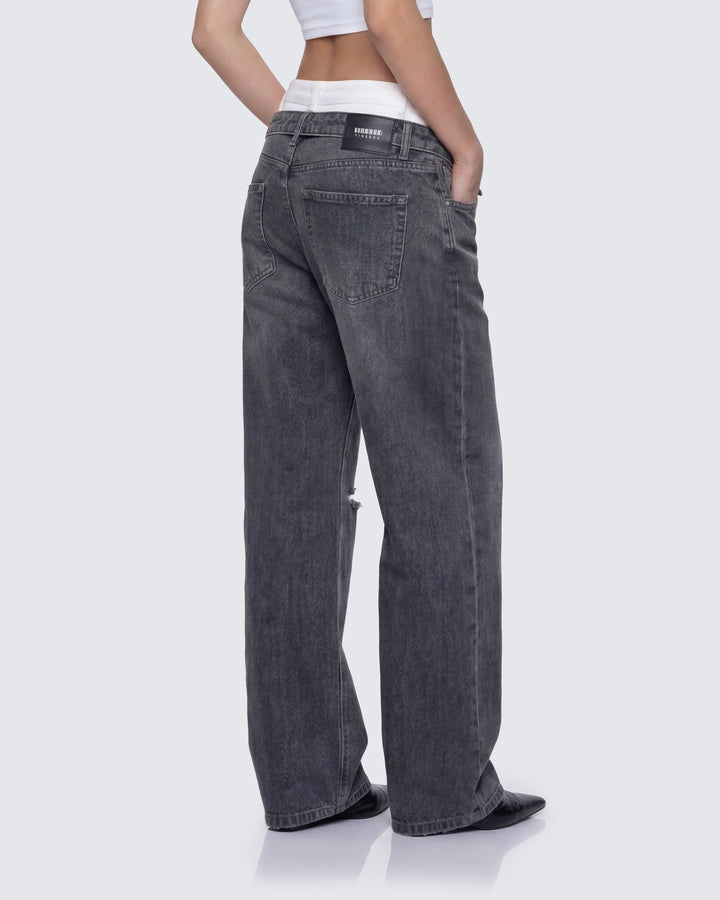 Saxony Grey Double Layer Baggy Jeans