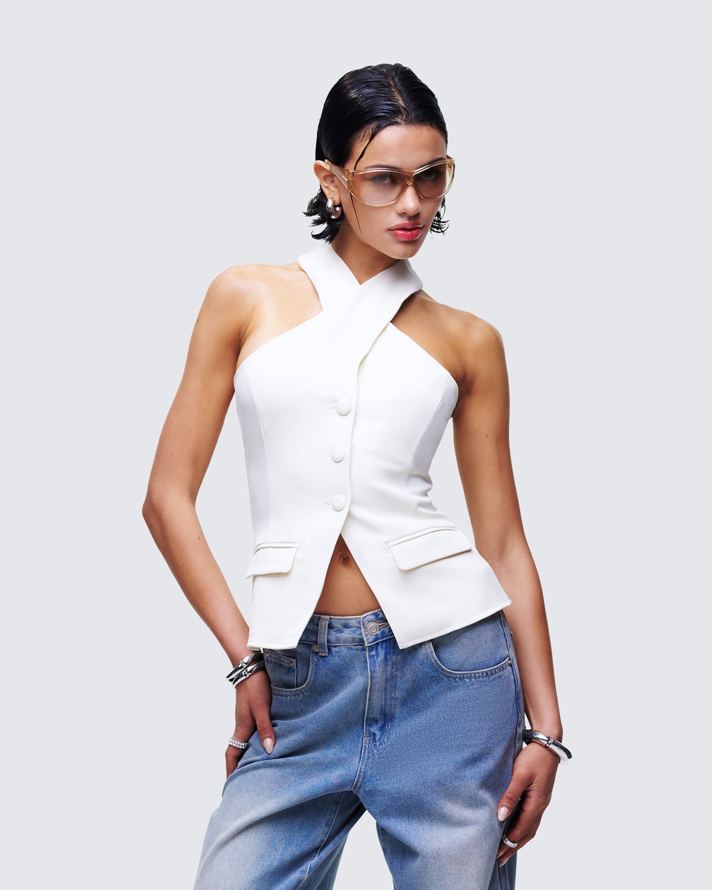 Elina Cream Halter Neck Waistcoat