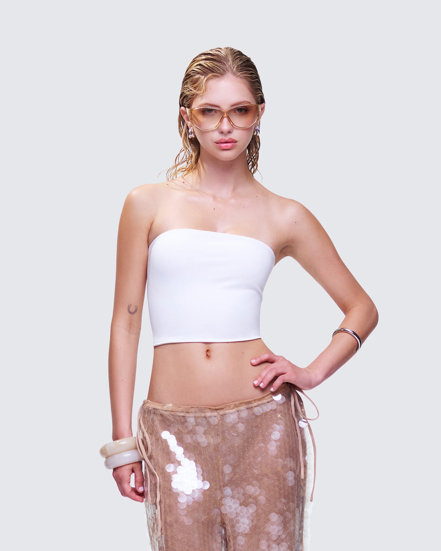 Reese White Jersey Strapless Top