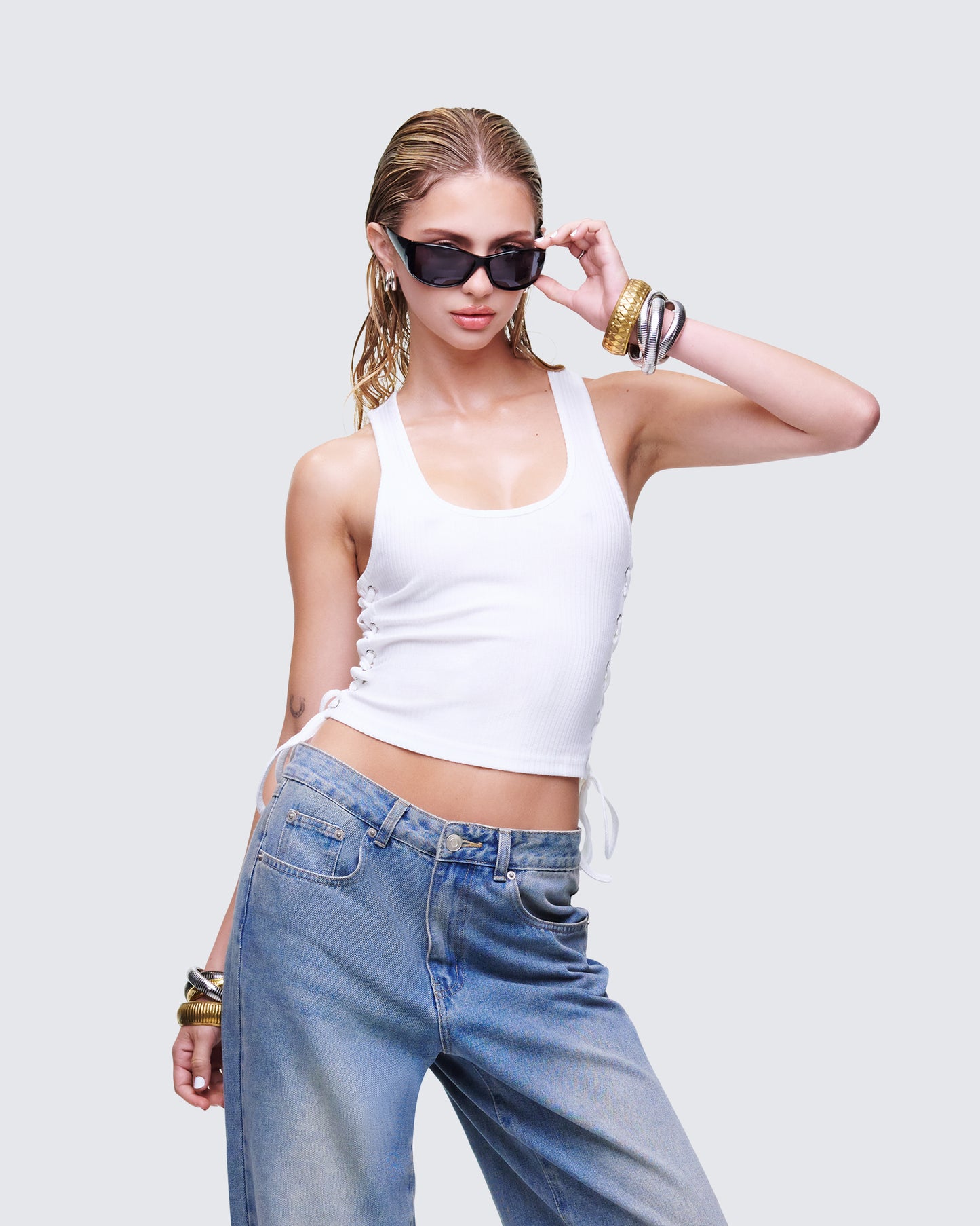 Nixie White Lace Up Tank