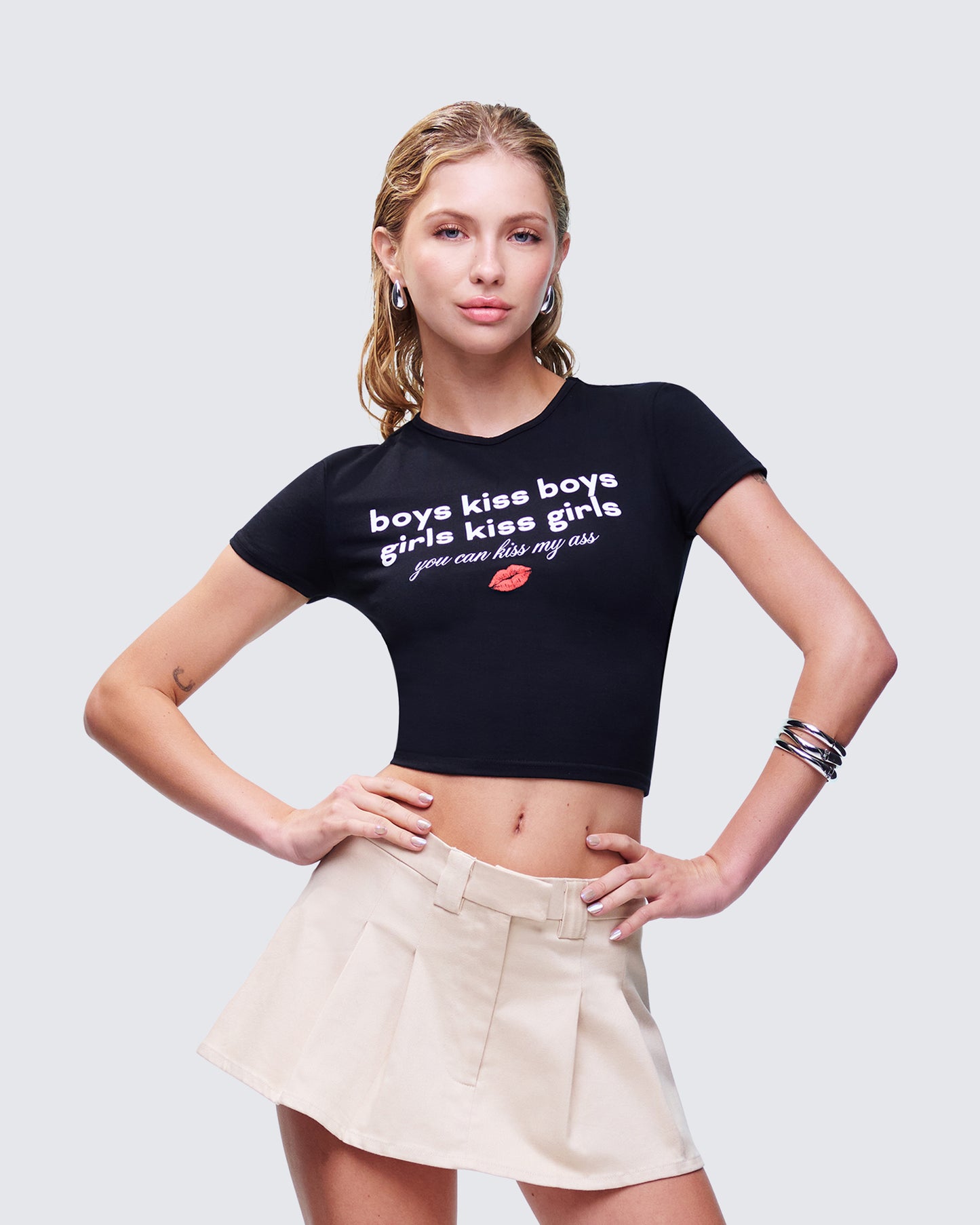 Hema Black Slogan Baby Tee