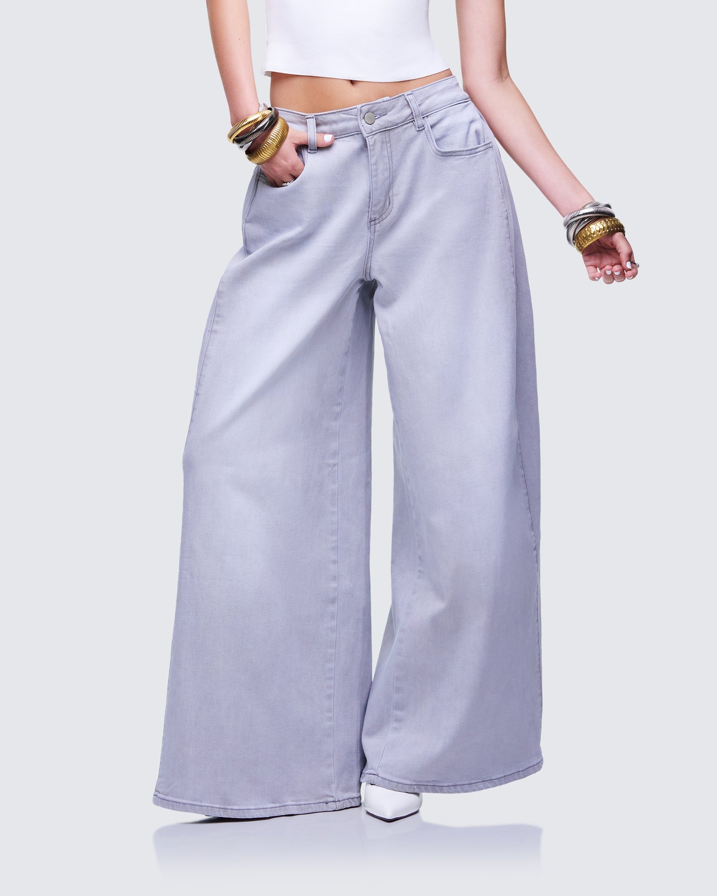 Lysandra Washed Grey Pleat Inset Jean