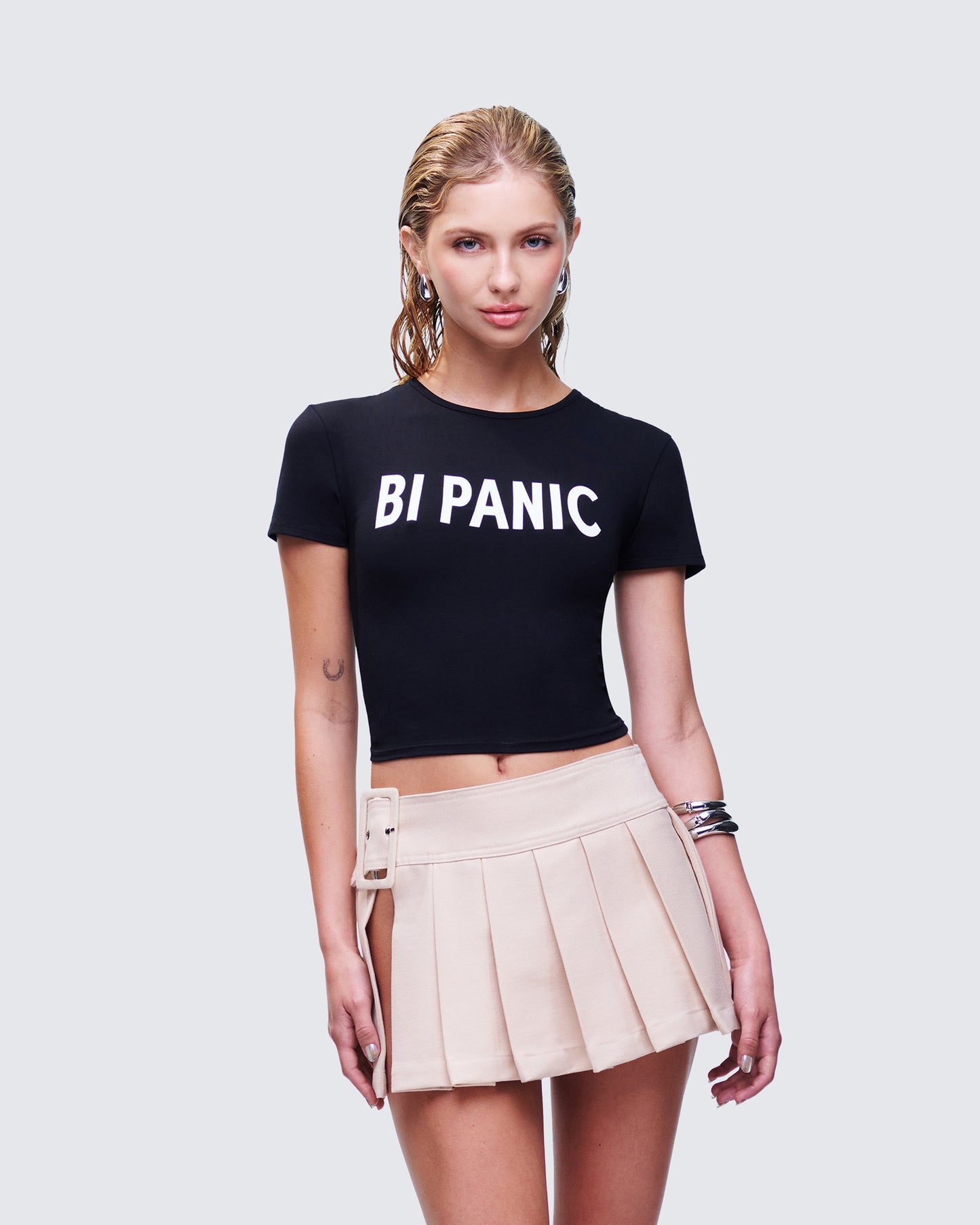 Meera Black Slogan Baby Tee
