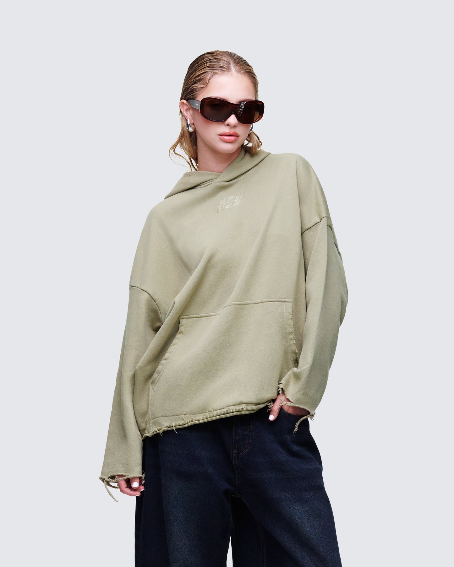 Aaralyn Green Distressed Hoodie