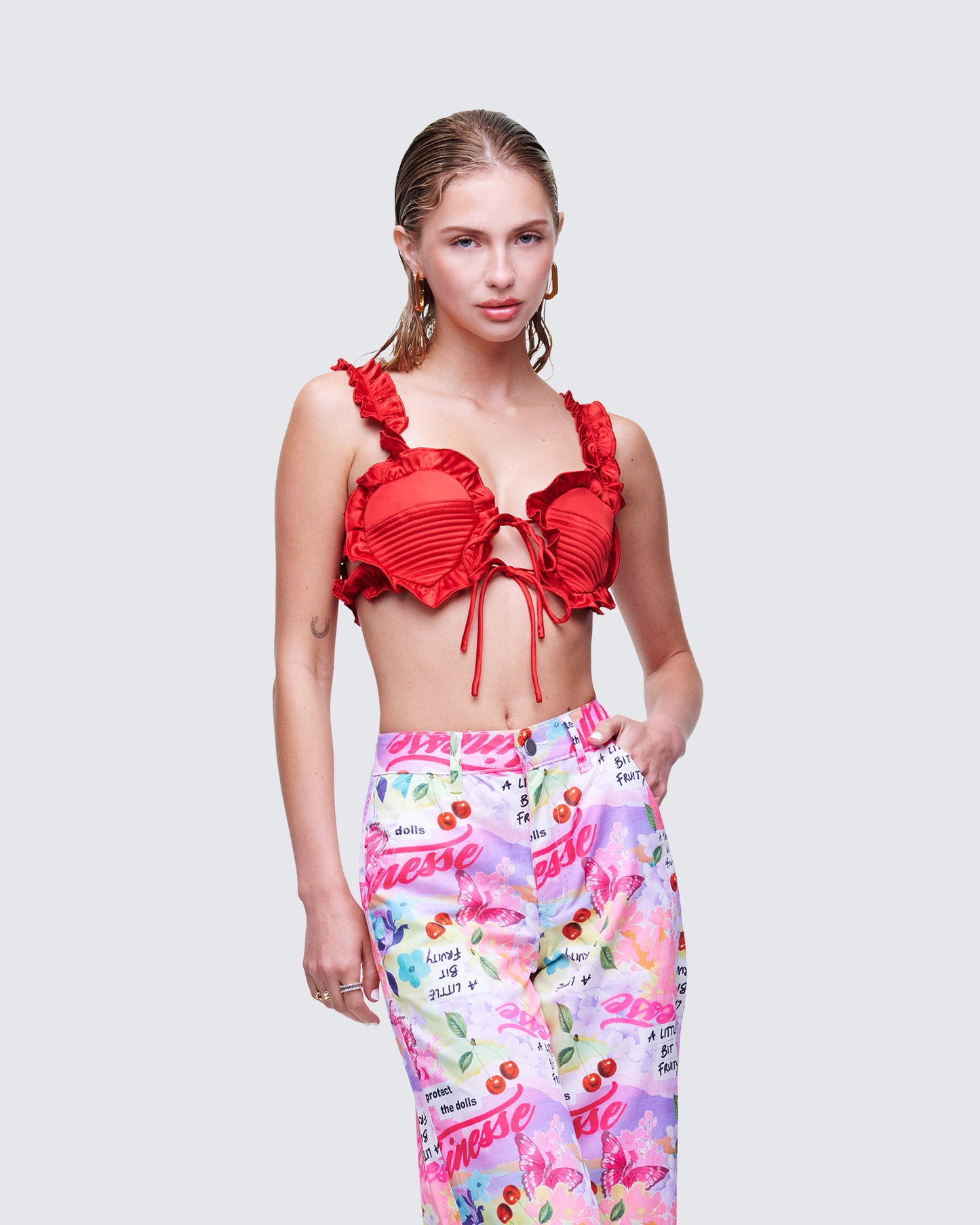 Thelma Red Padded Heart Bra Top