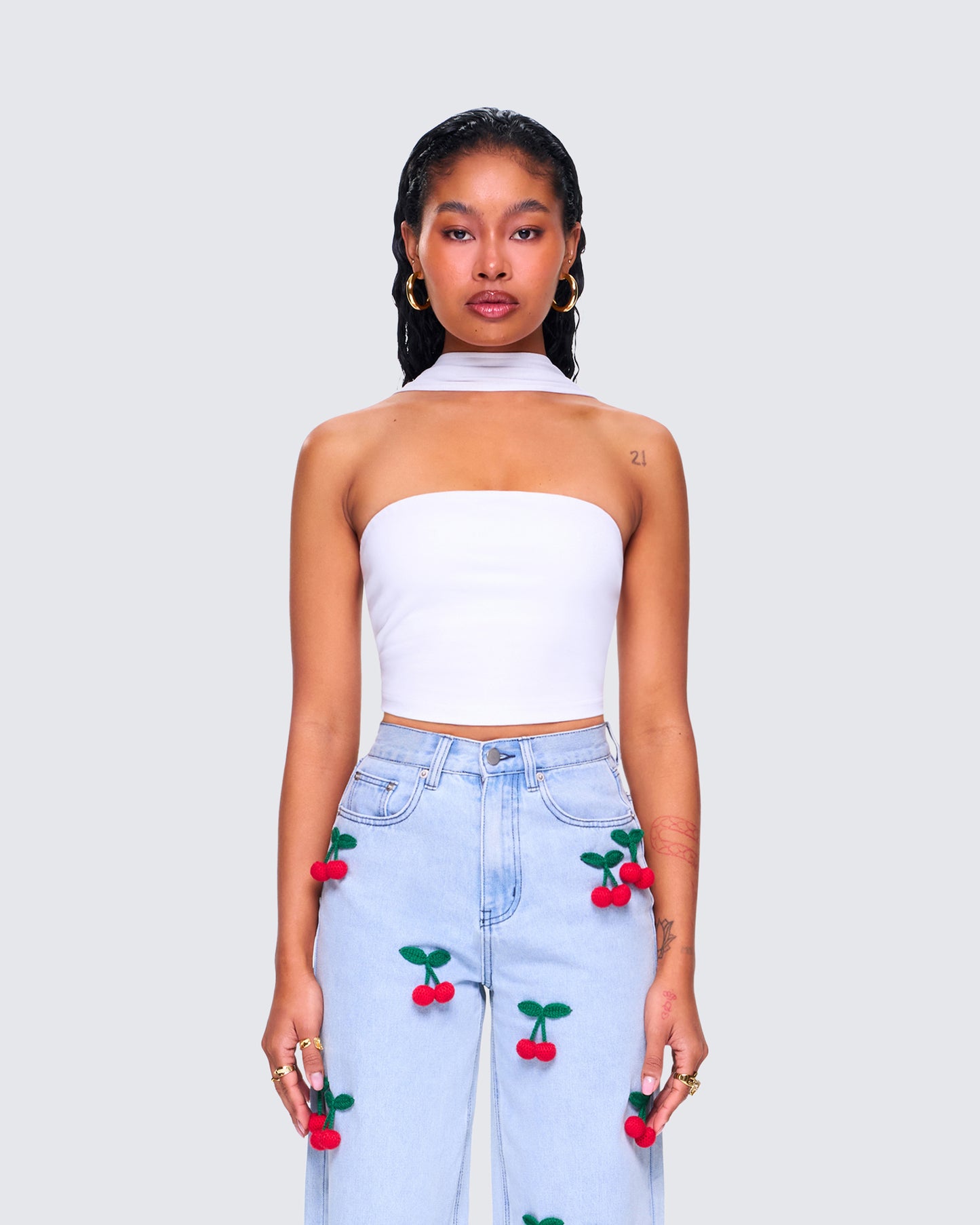 Alondra White Tube Halter Top model front