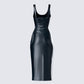 Maia Black Vegan Leather Midi Dress