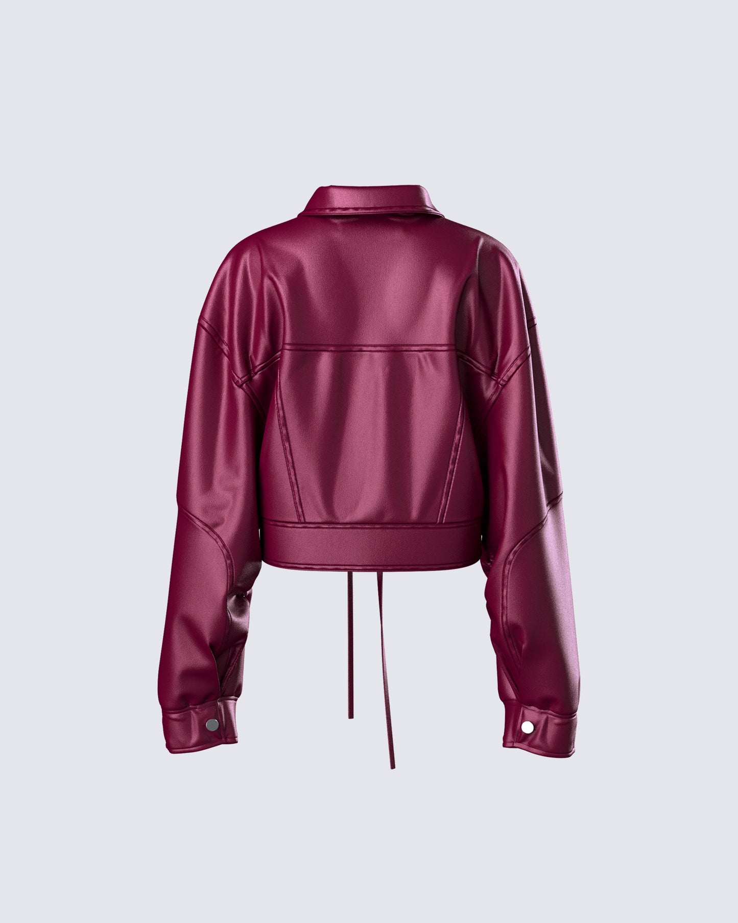 Zui Maroon Vegan Leather Oversized Cropped Jacket