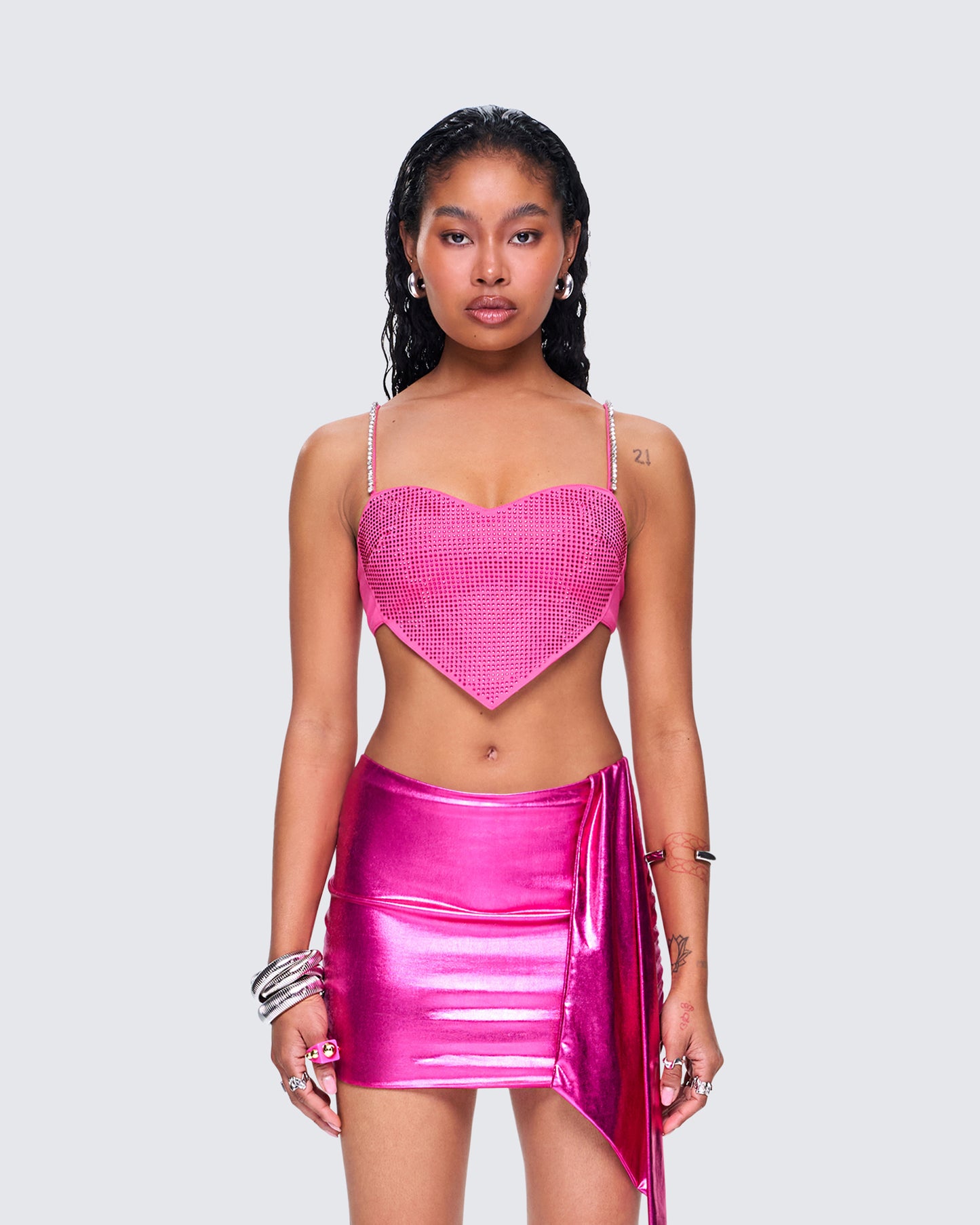 Sanya Pink Heart Crop Top model front