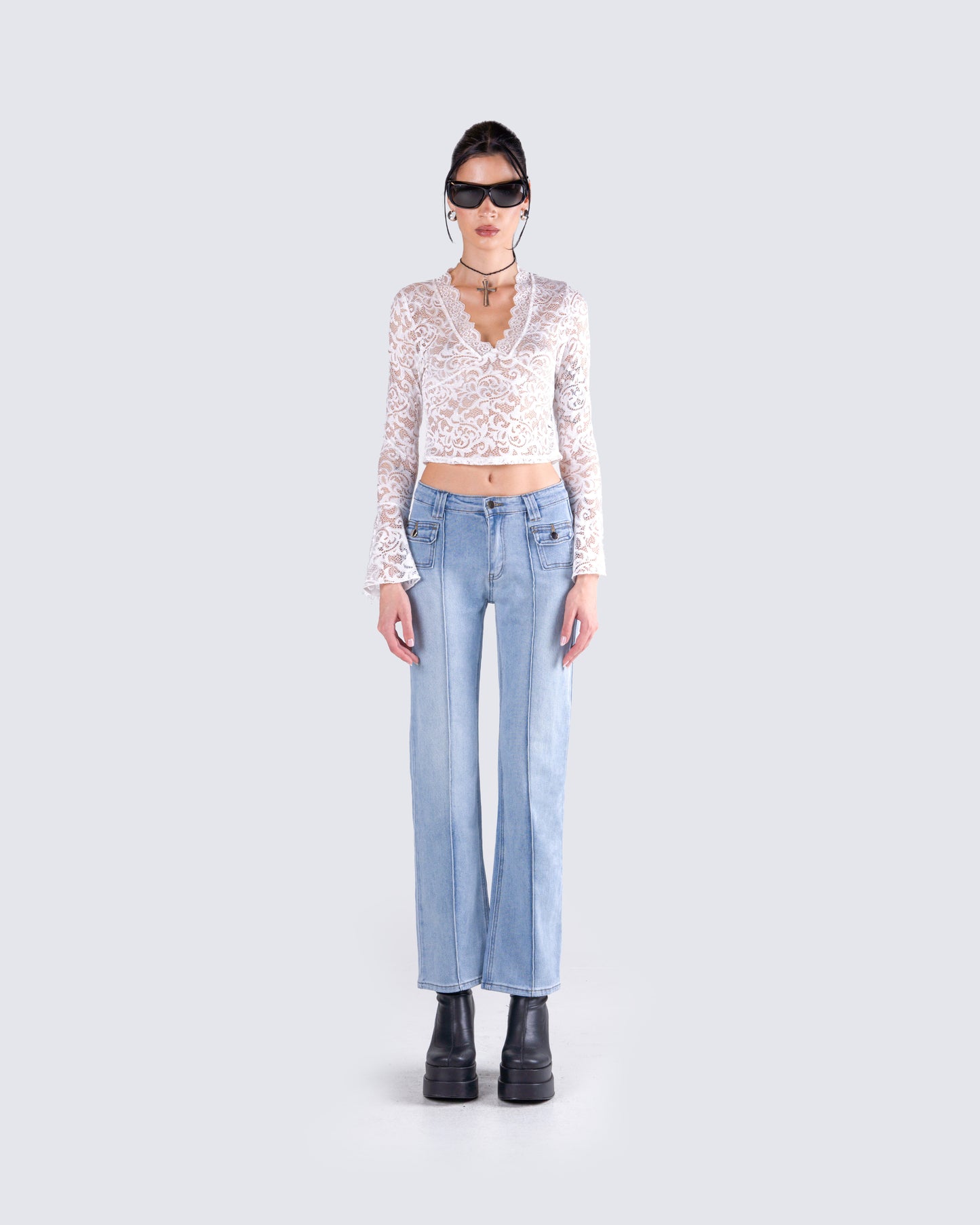 Priya White Lace Top model front