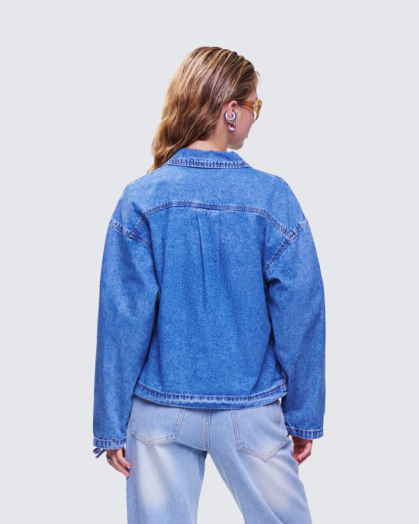 Freesia Blue Bow Tied Denim Shirt Jacket