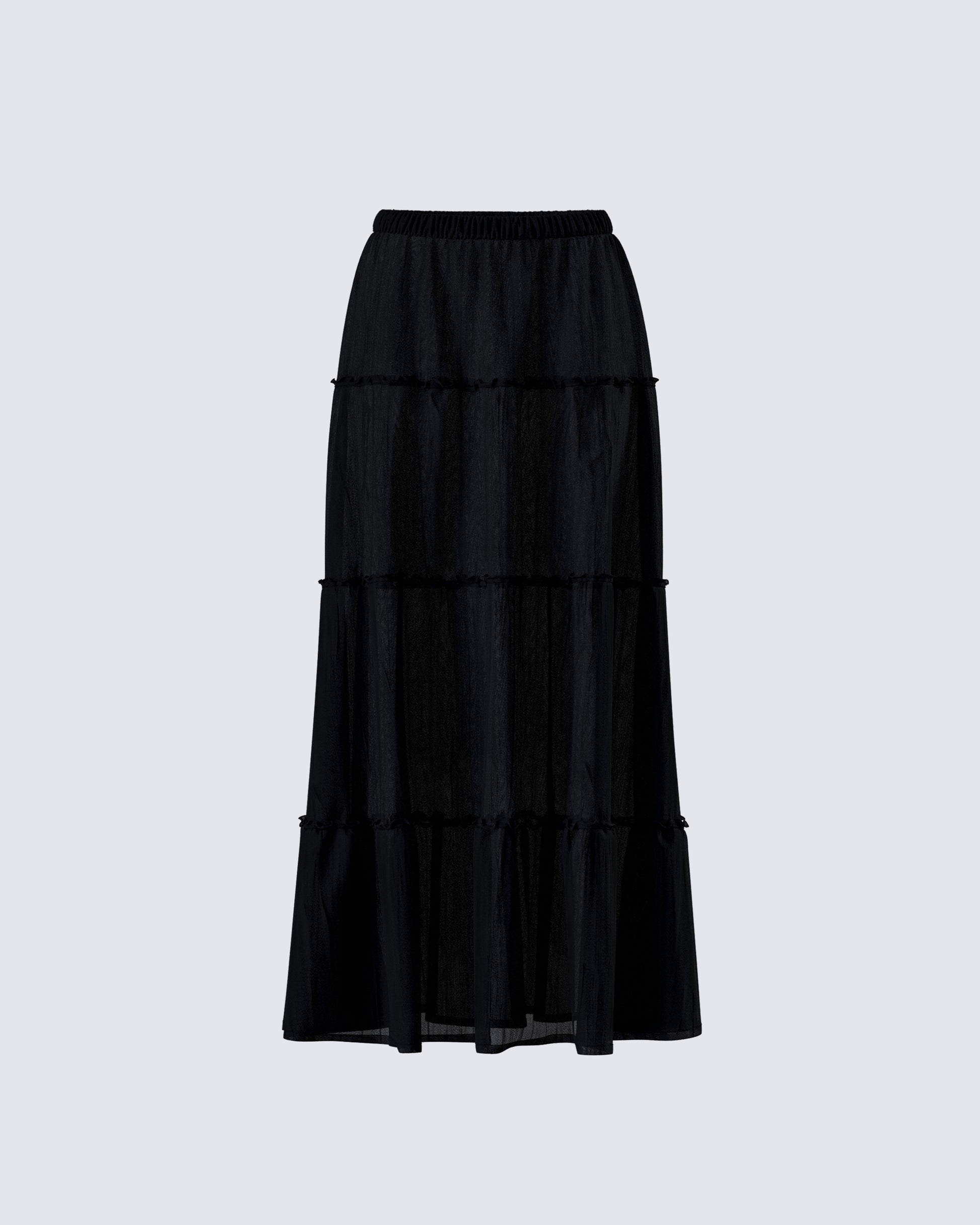 Cailin Black Tiered Maxi Skirt product front