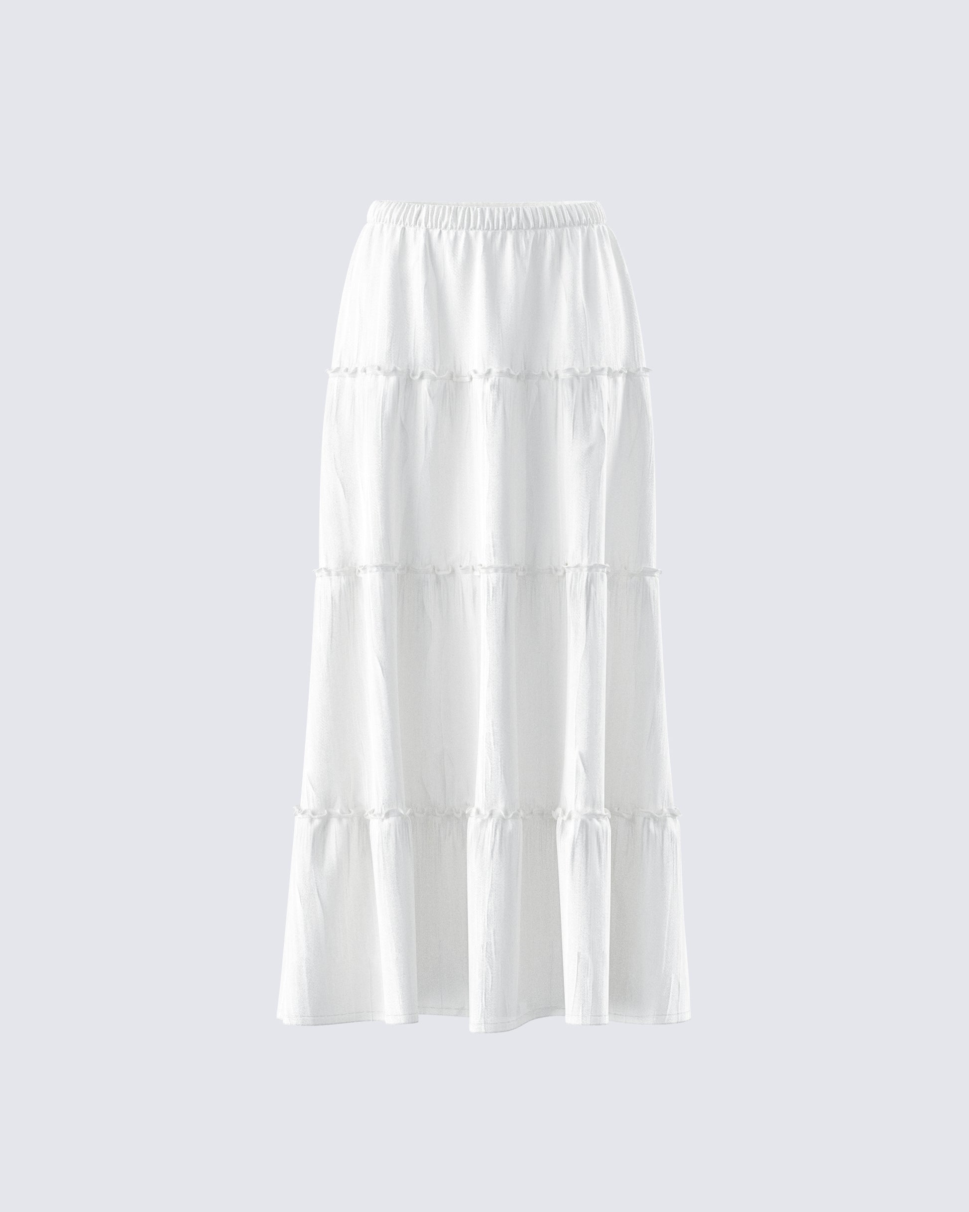 Bailee White Tiered Midi Skirt product front