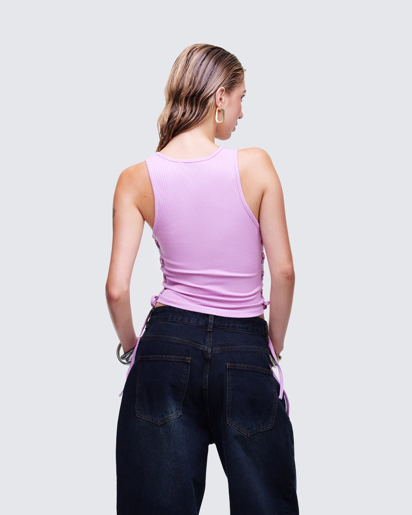Nixie Pink Lace Up Tank