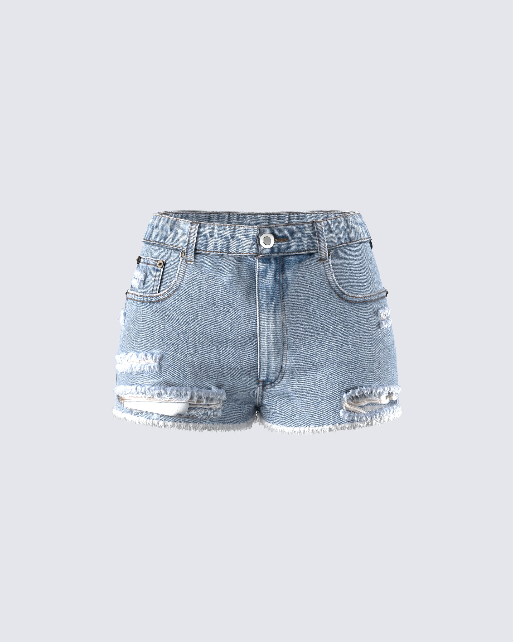 Lowan Blue Distressed Denim Shorts 3d product front