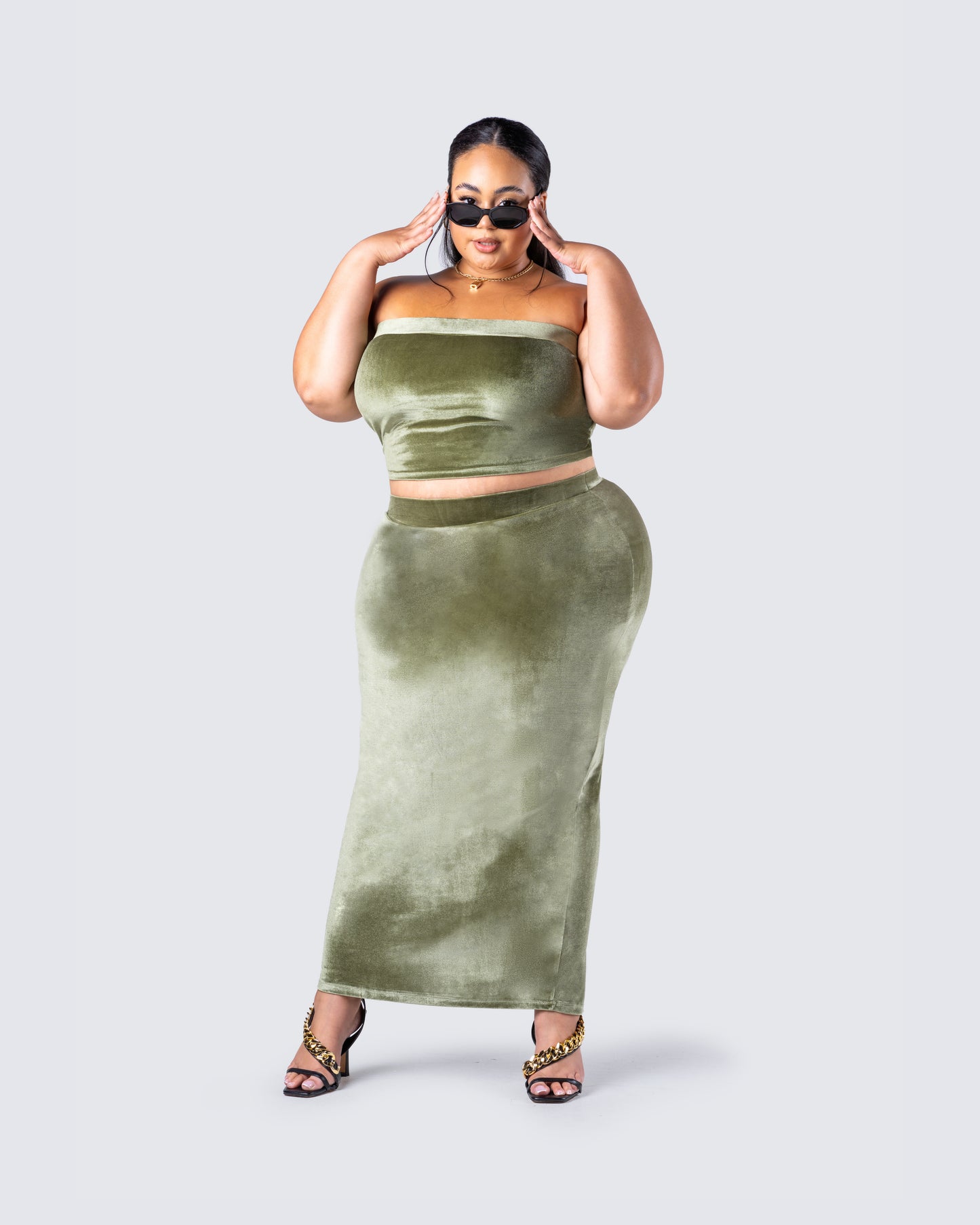 Ayla Olive Green Velvet Tube Top