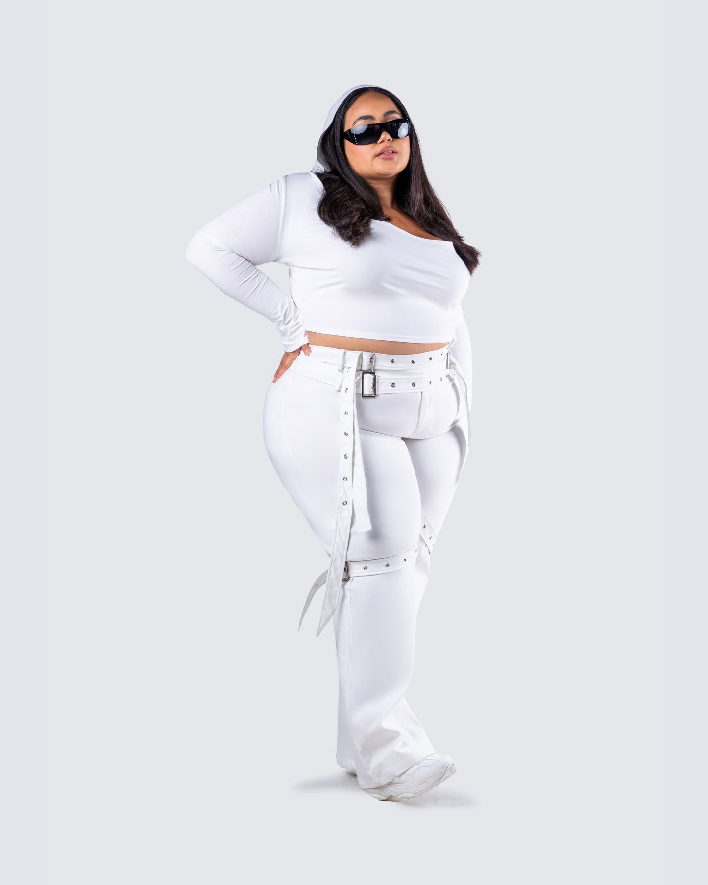 Pia White Vegan Leather Belt Pant