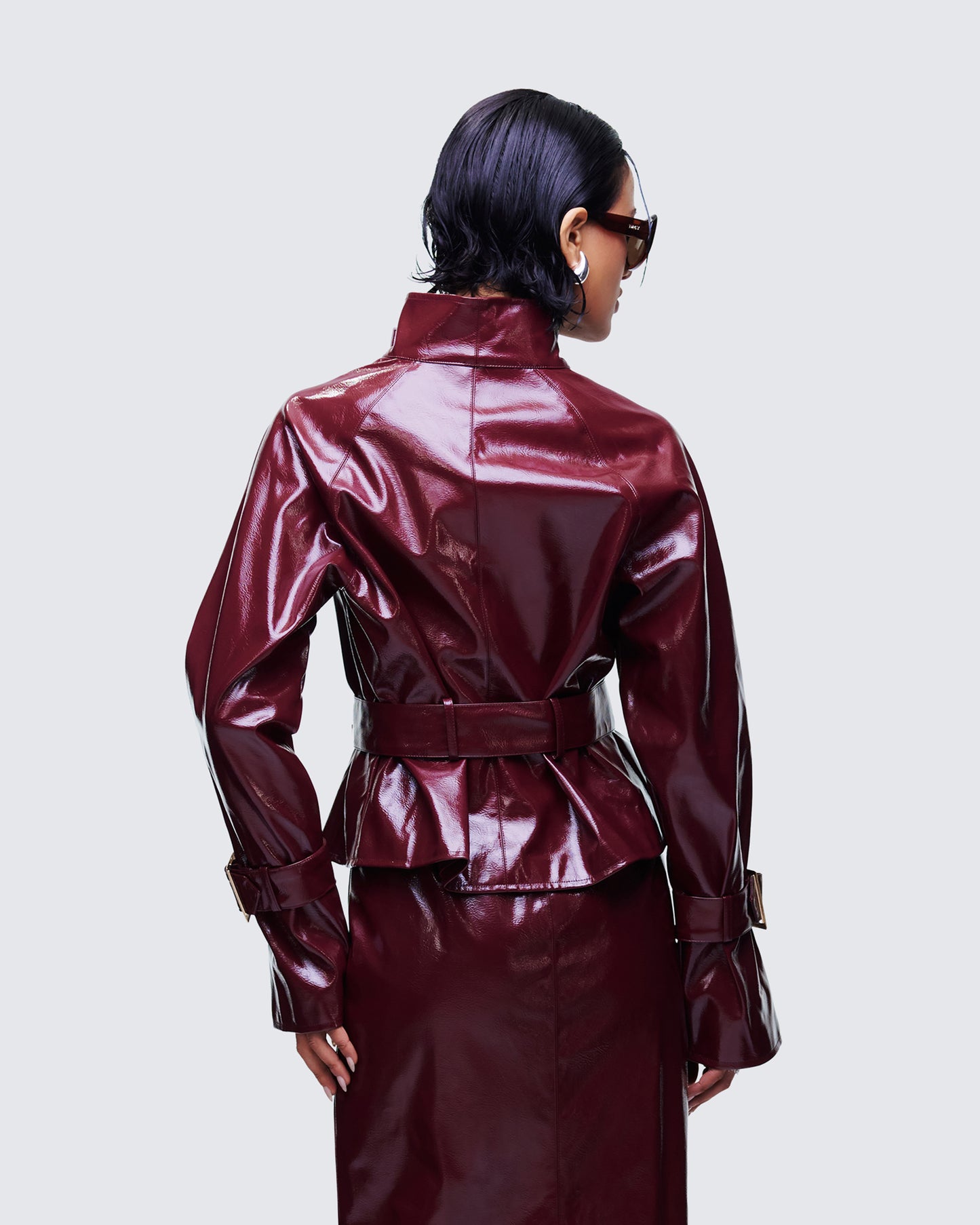 Matilde Plum Vegan Leather Buckle Detail Jacket