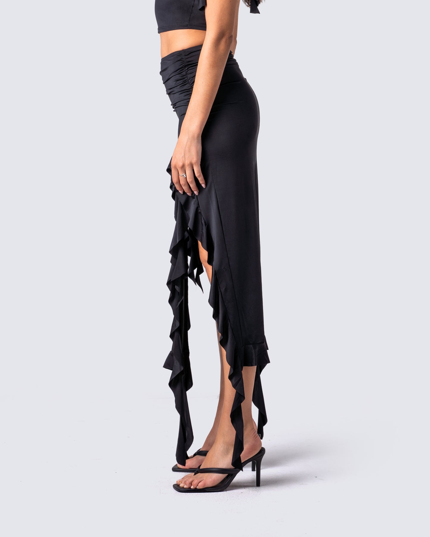Veeti Black Jersey Ruffle Skirt