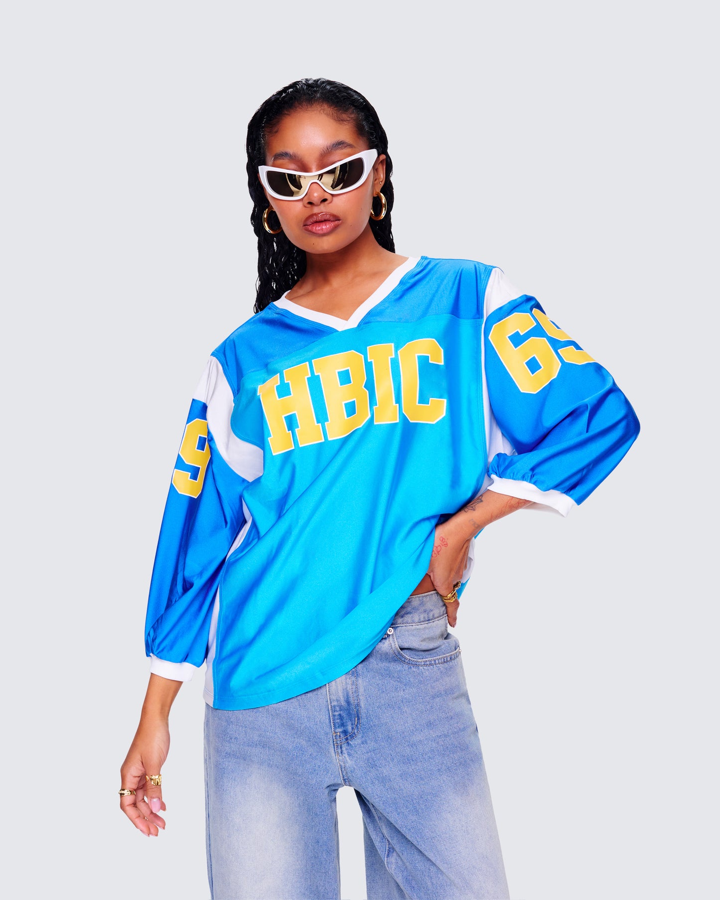 Bea Blue Graphic Sports Jersey Top