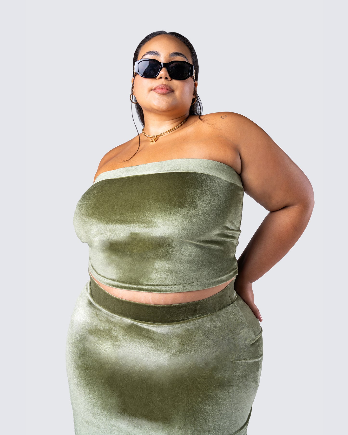 Ayla Olive Green Velvet Tube Top