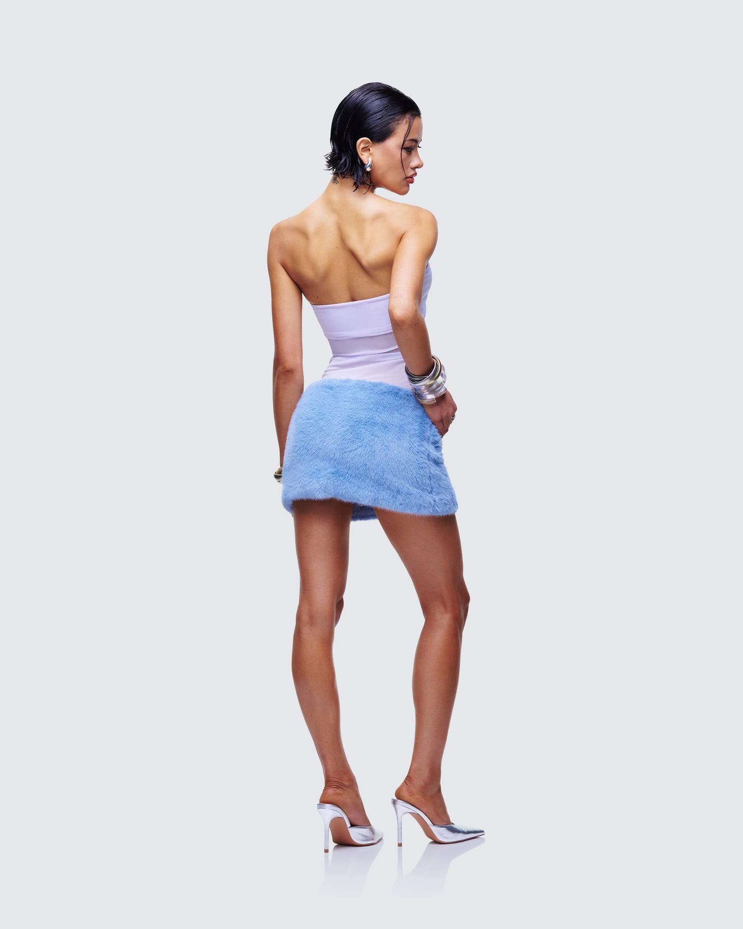 Noelle Blue Faux Fur Mesh Mini Dress