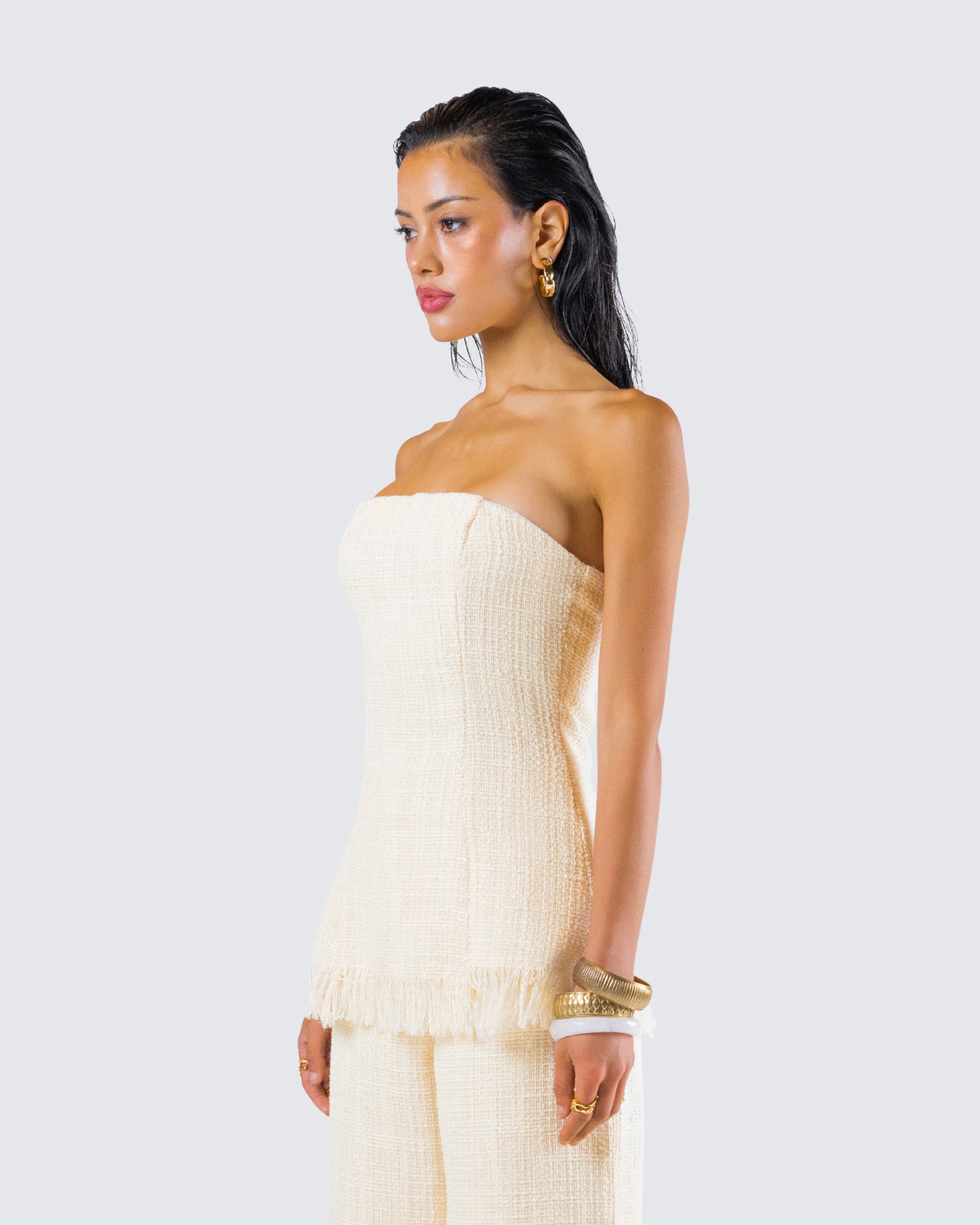 Havanah Ivory Tweed Strapless Top