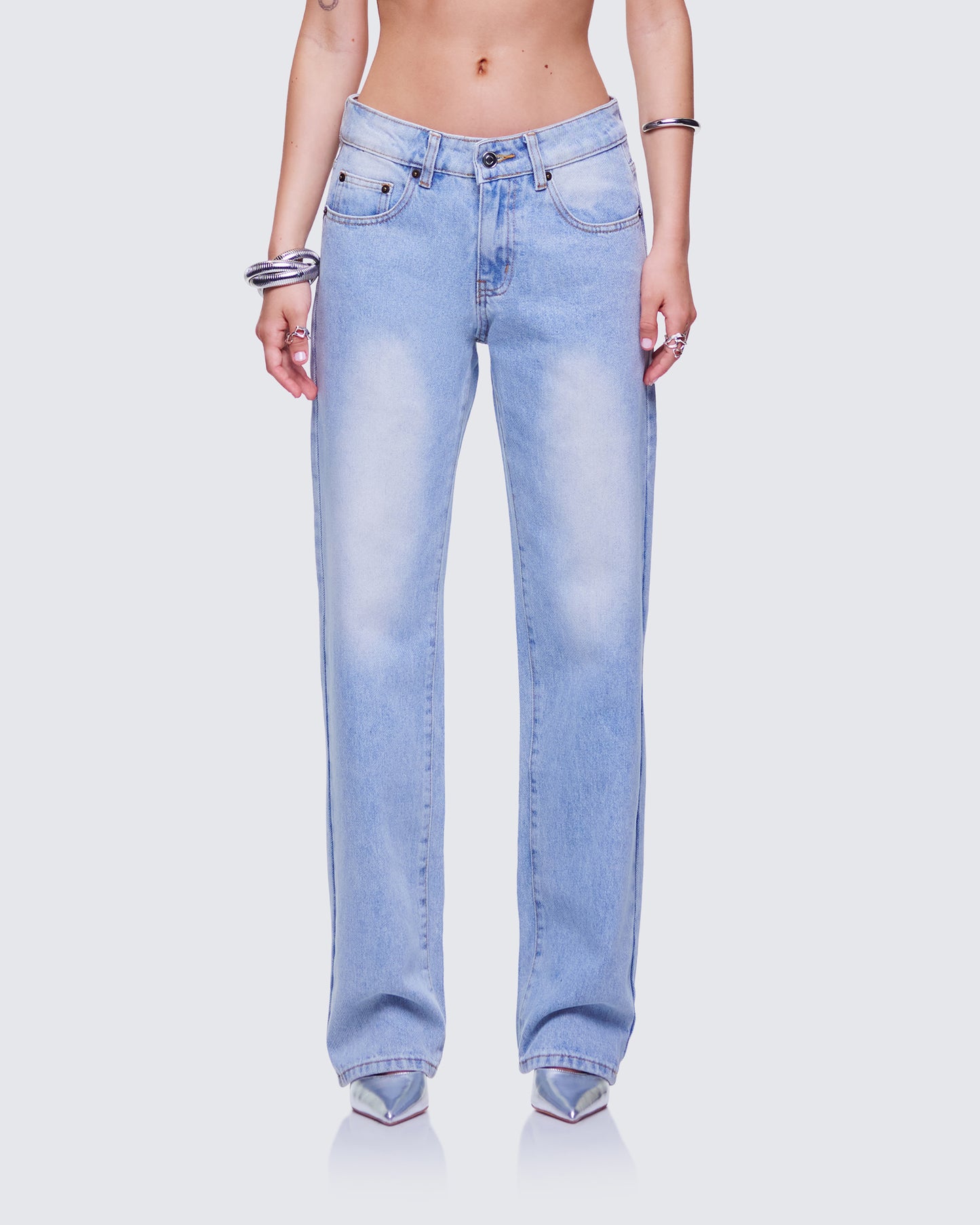 Achara Blue Denim Low Rise Jean model front