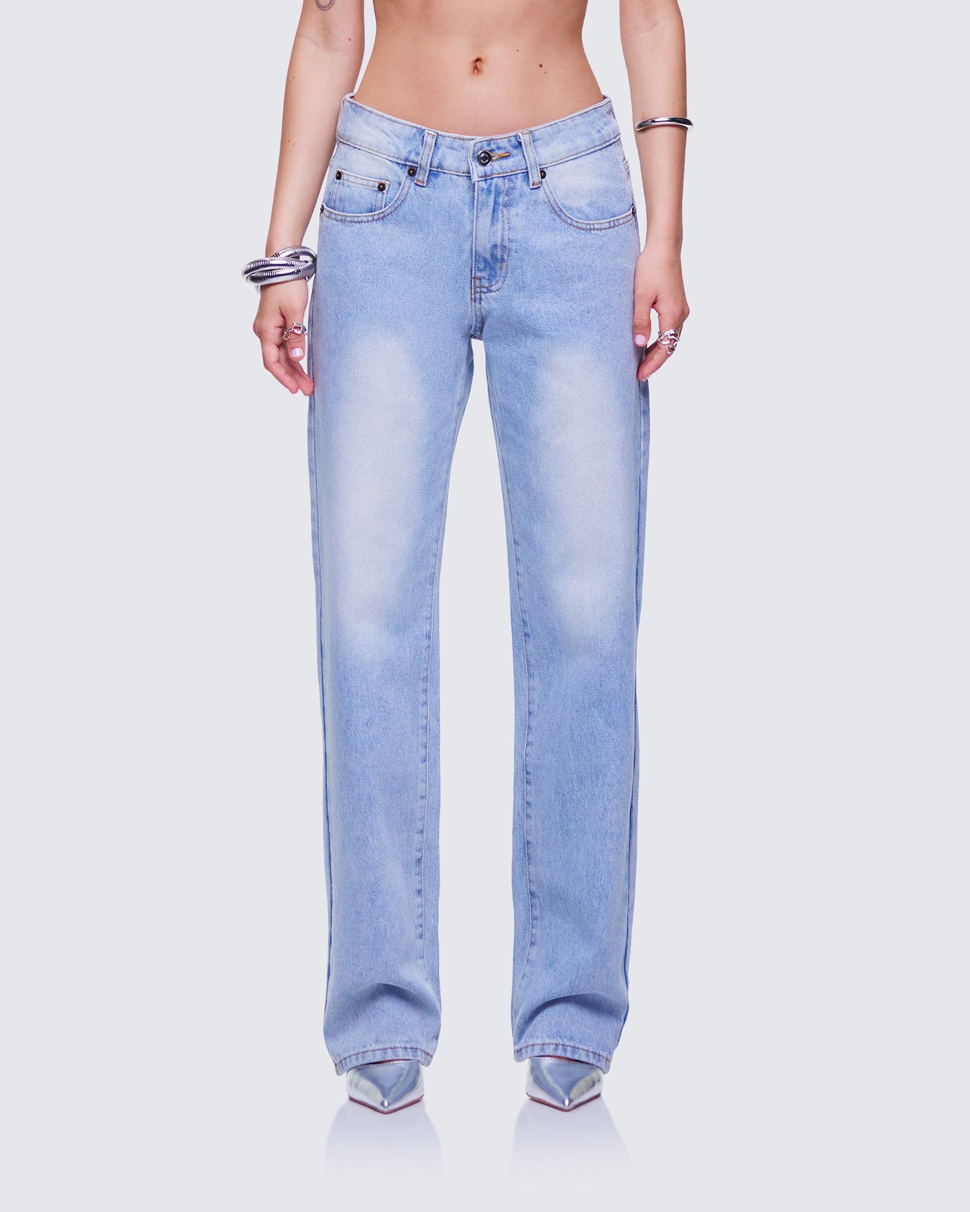 Achara Blue Denim Low Rise Jean model front