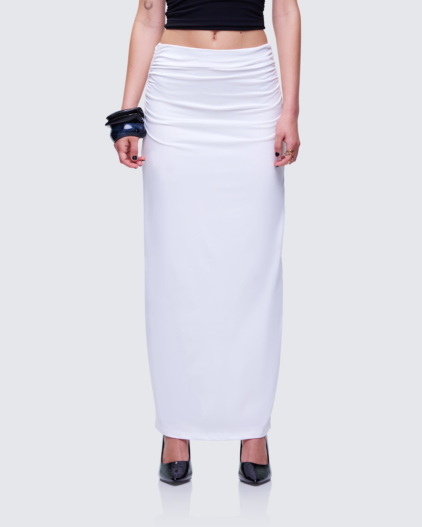 Cerelina White Jersey Maxi Skirt model front