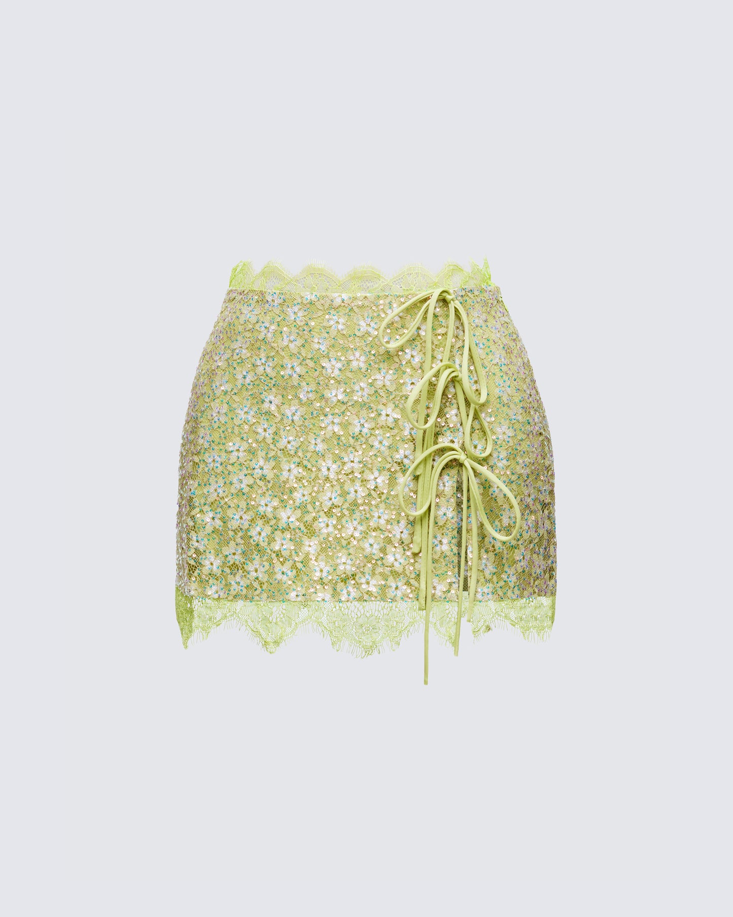 Lucille Green Sequin Tie Mini Skirt product front