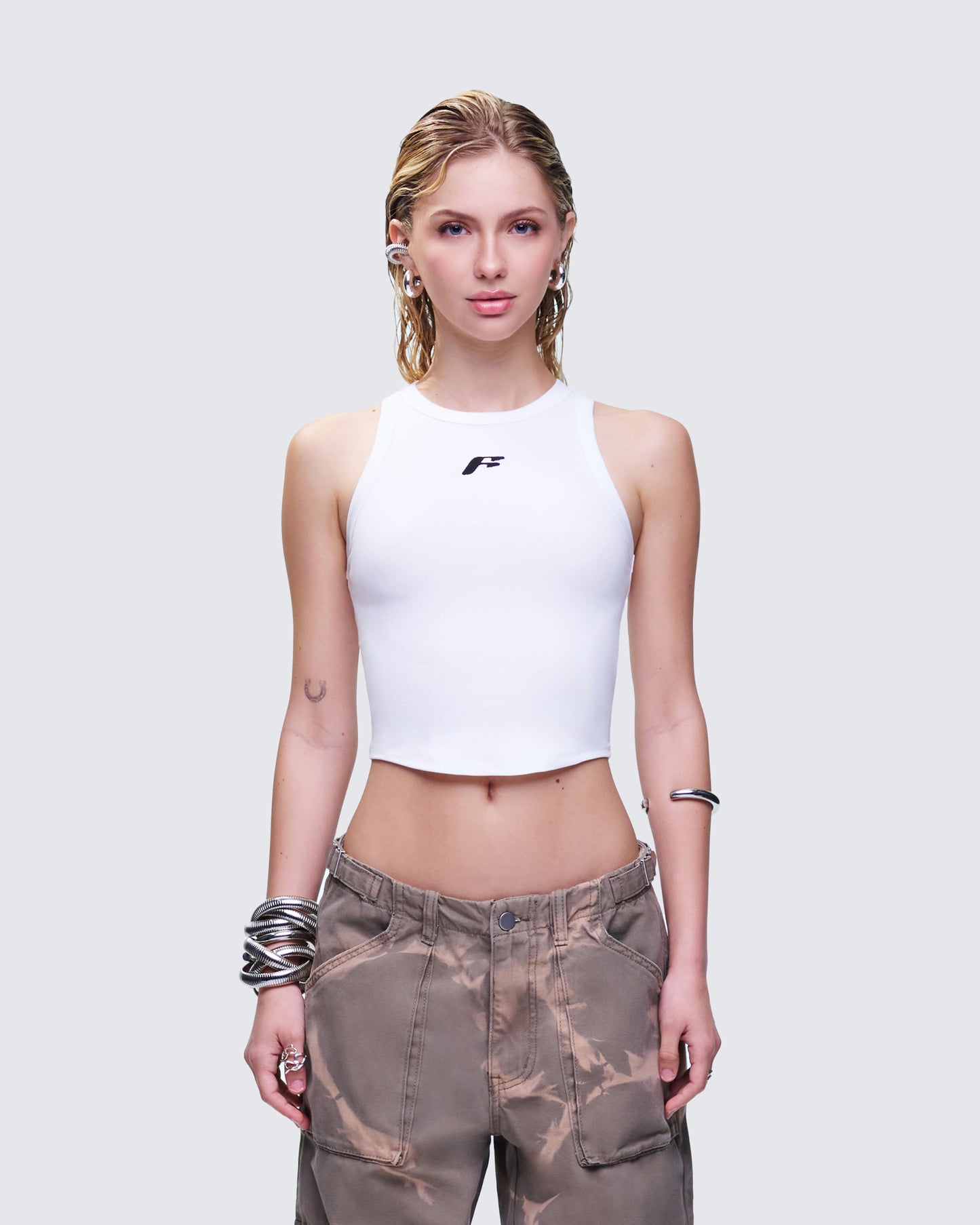 Enid White Scoop Hem Tank Top model front