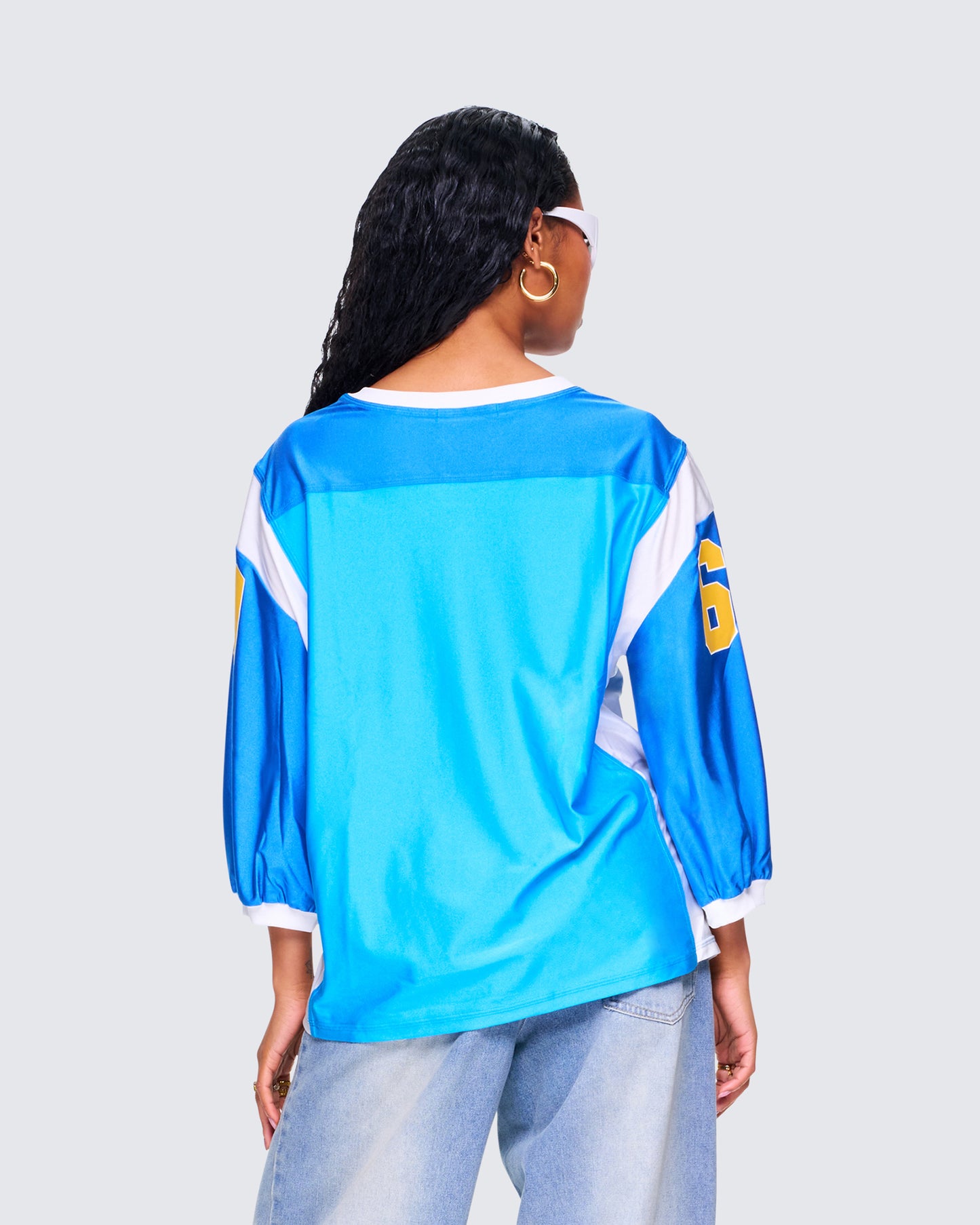 Bea Blue Graphic Sports Jersey Top