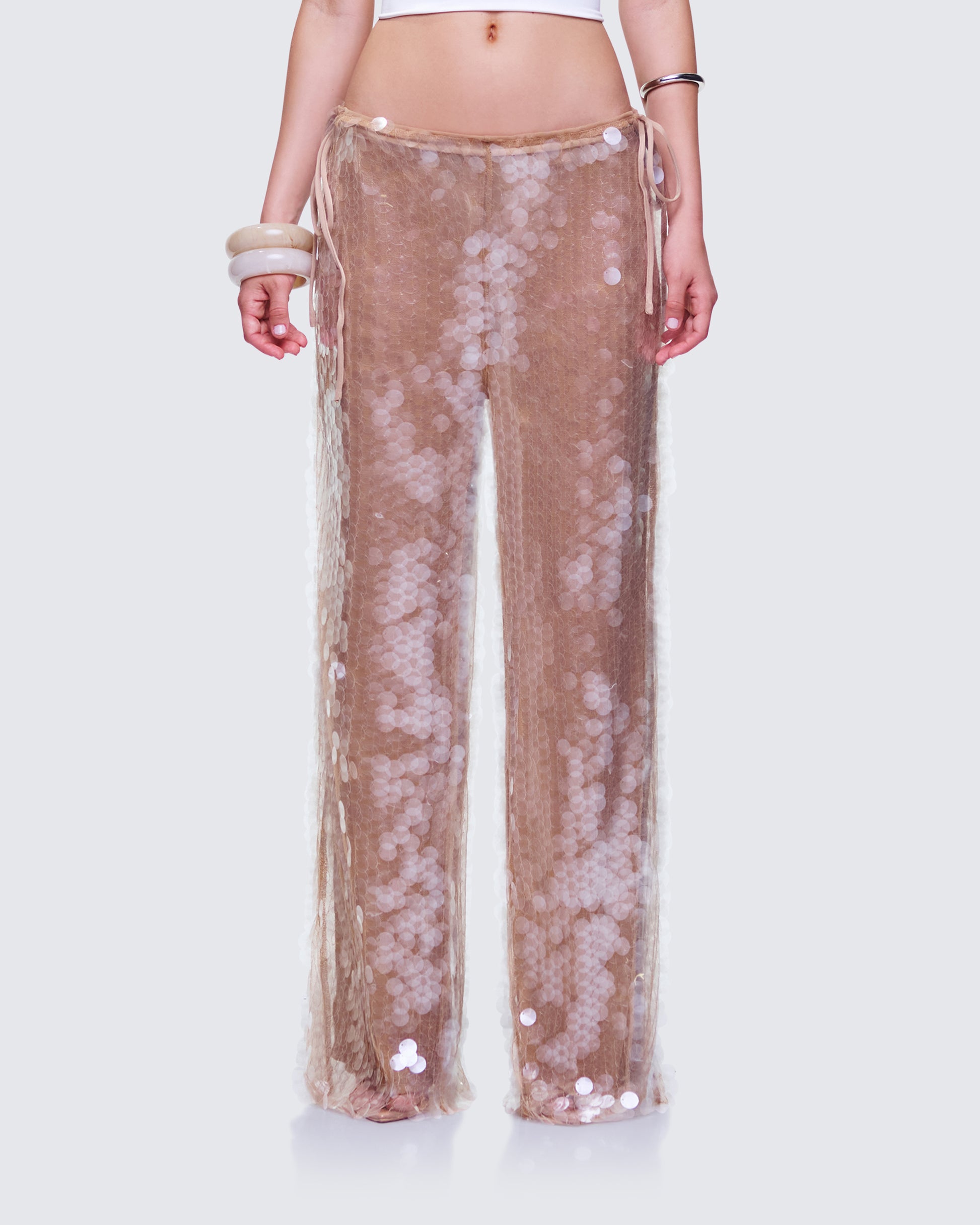 Speranza Clear Sequin Tie Pants model front