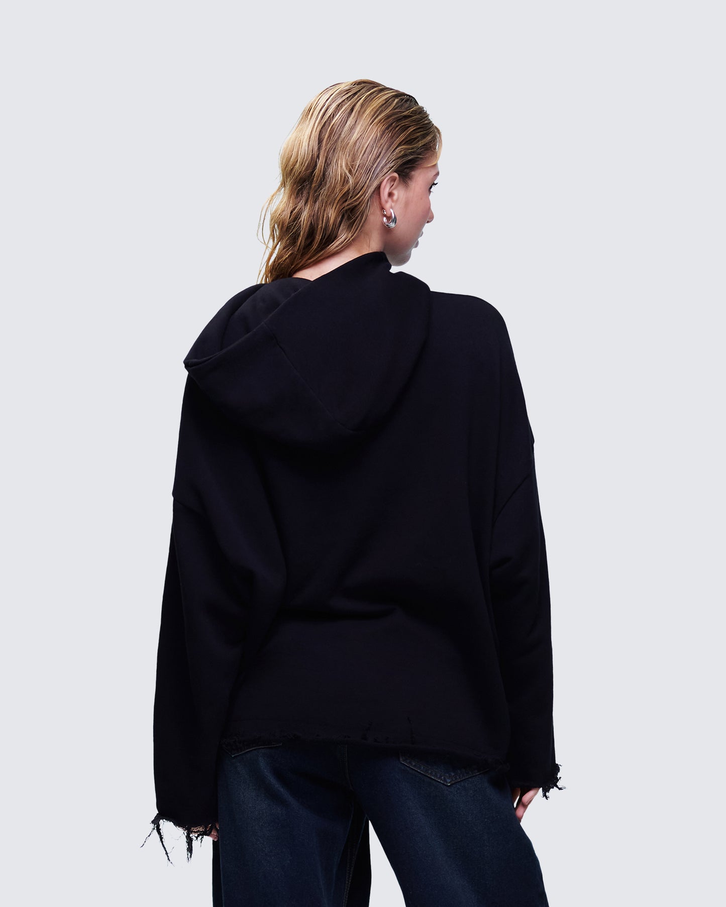 Aaralyn Black Distressed Hoodie