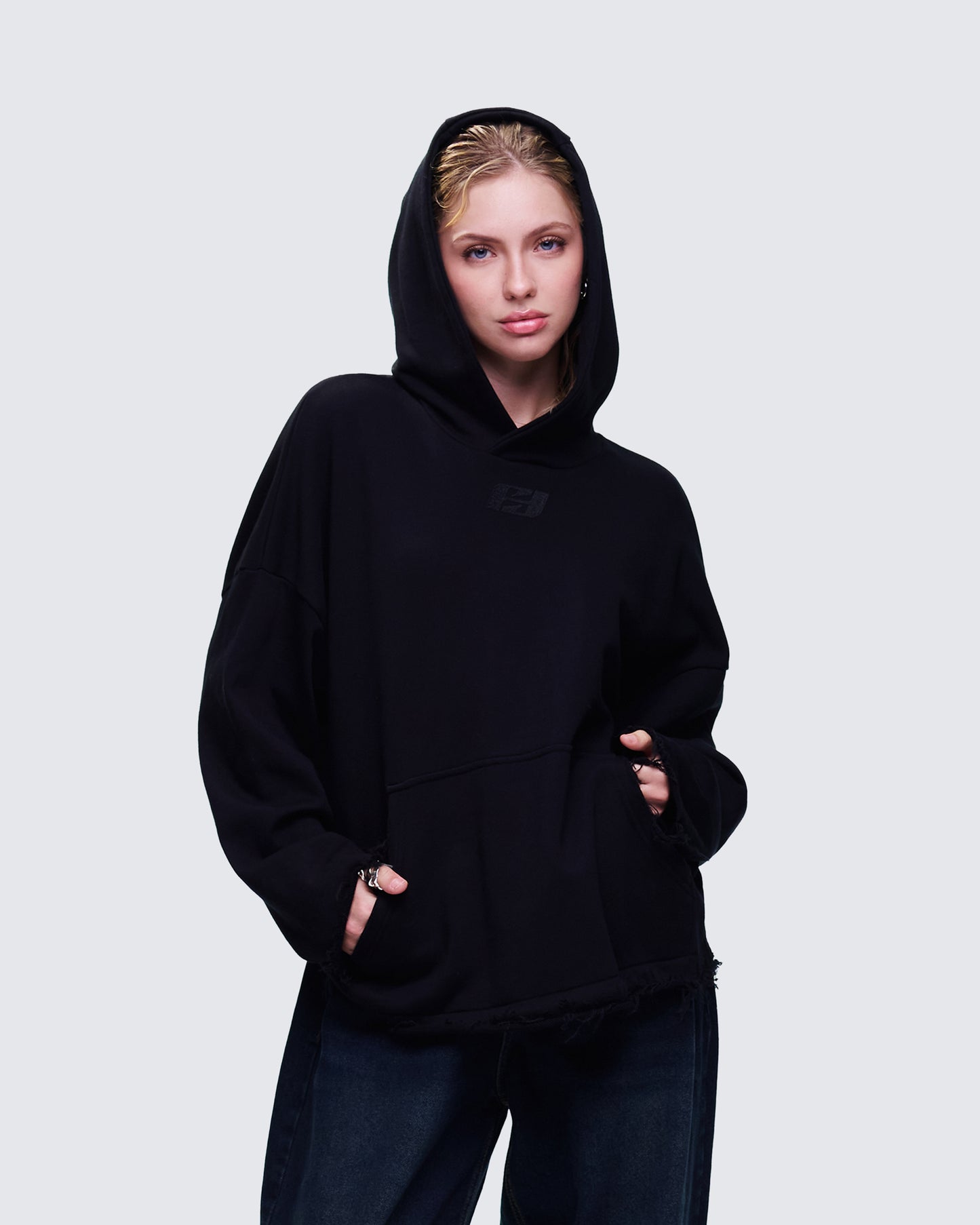 Aaralyn Black Distressed Hoodie