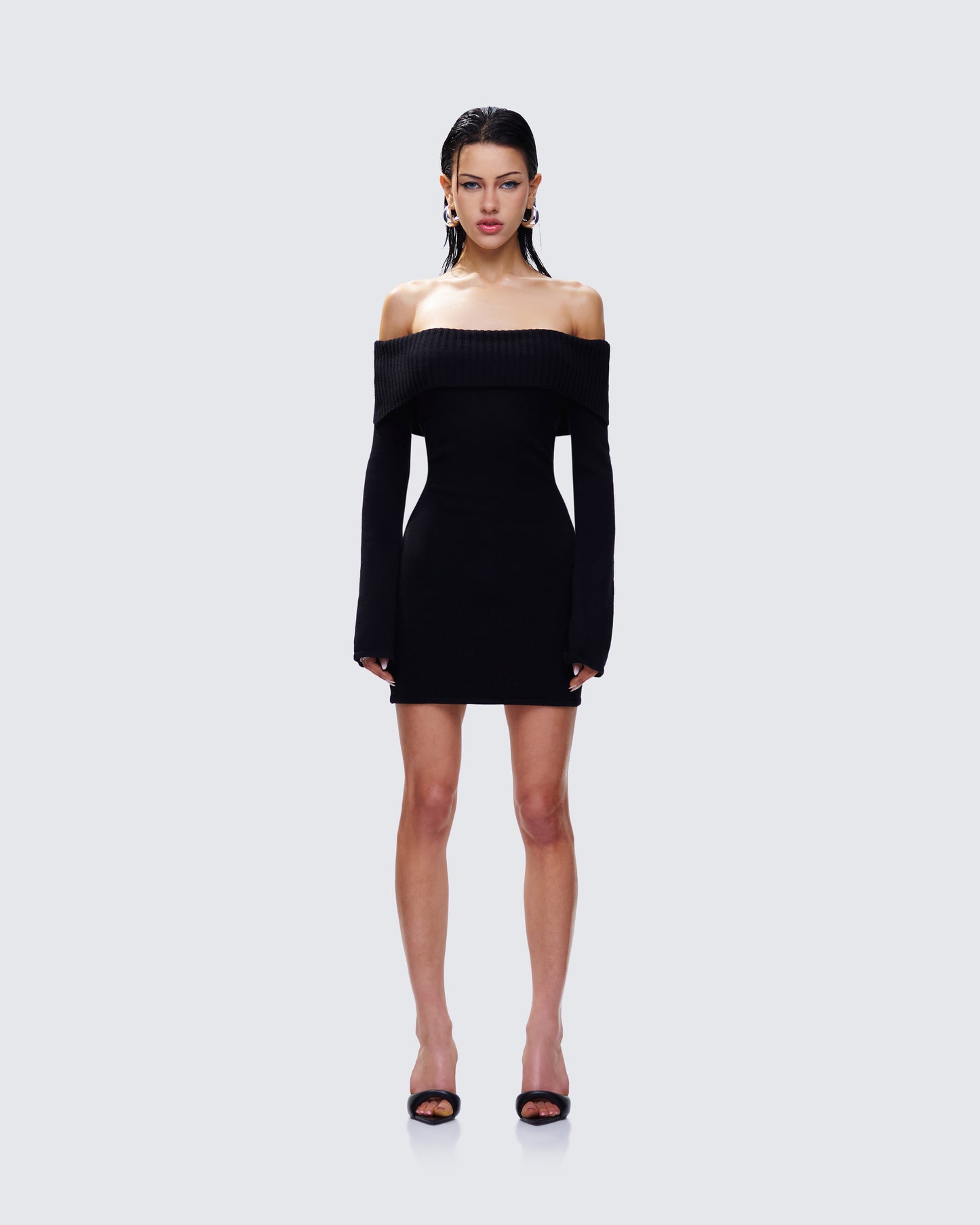 Abeni Black Sweater Mini Dress model front